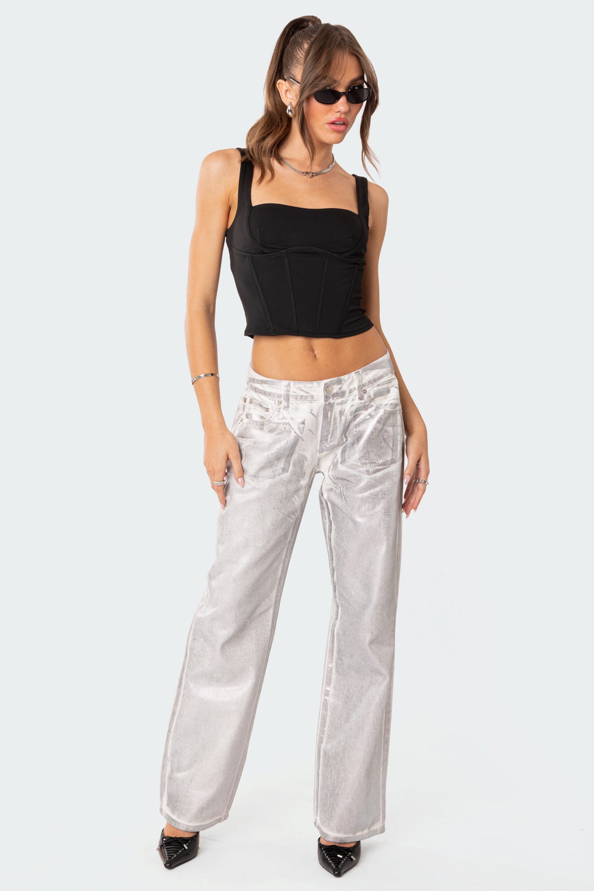 Jolene Metallic Low Rise Wide Leg Jeans-Milans Time