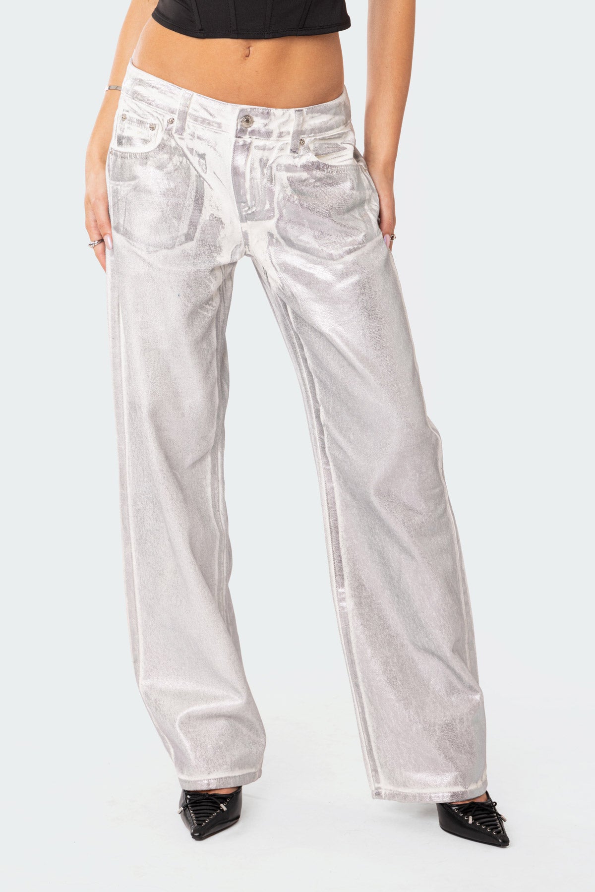 Jolene Metallic Low Rise Wide Leg Jeans-Milans Time