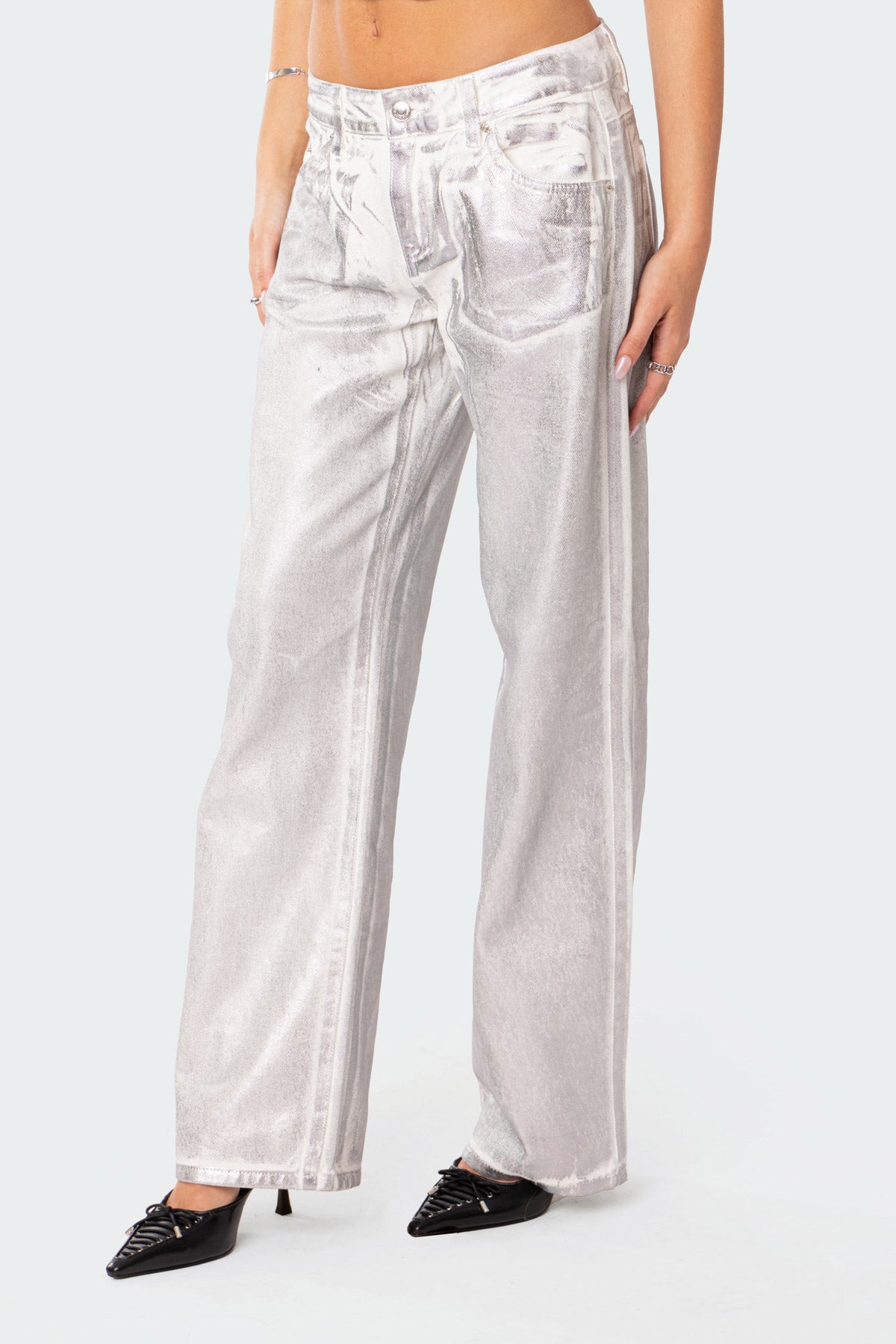 Jolene Metallic Low Rise Wide Leg Jeans-Milans Time