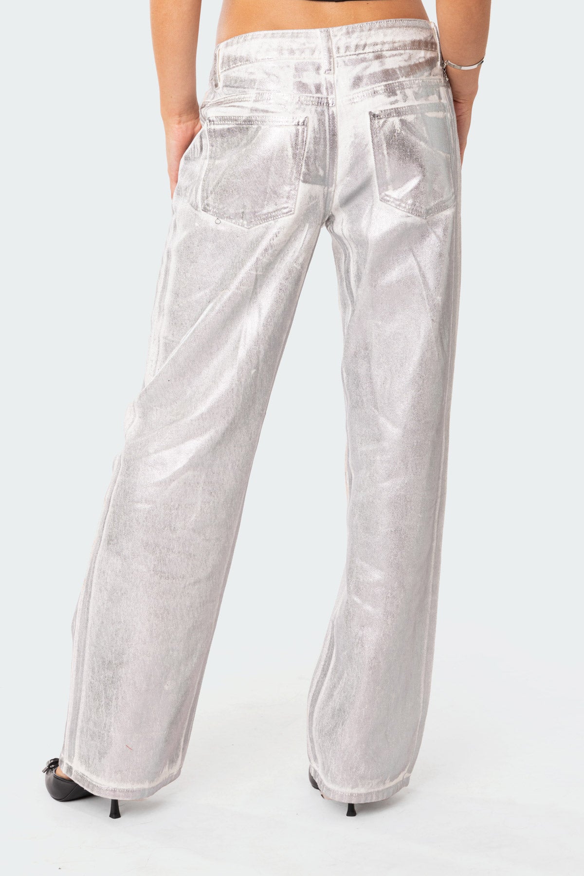 Jolene Metallic Low Rise Wide Leg Jeans-Milans Time