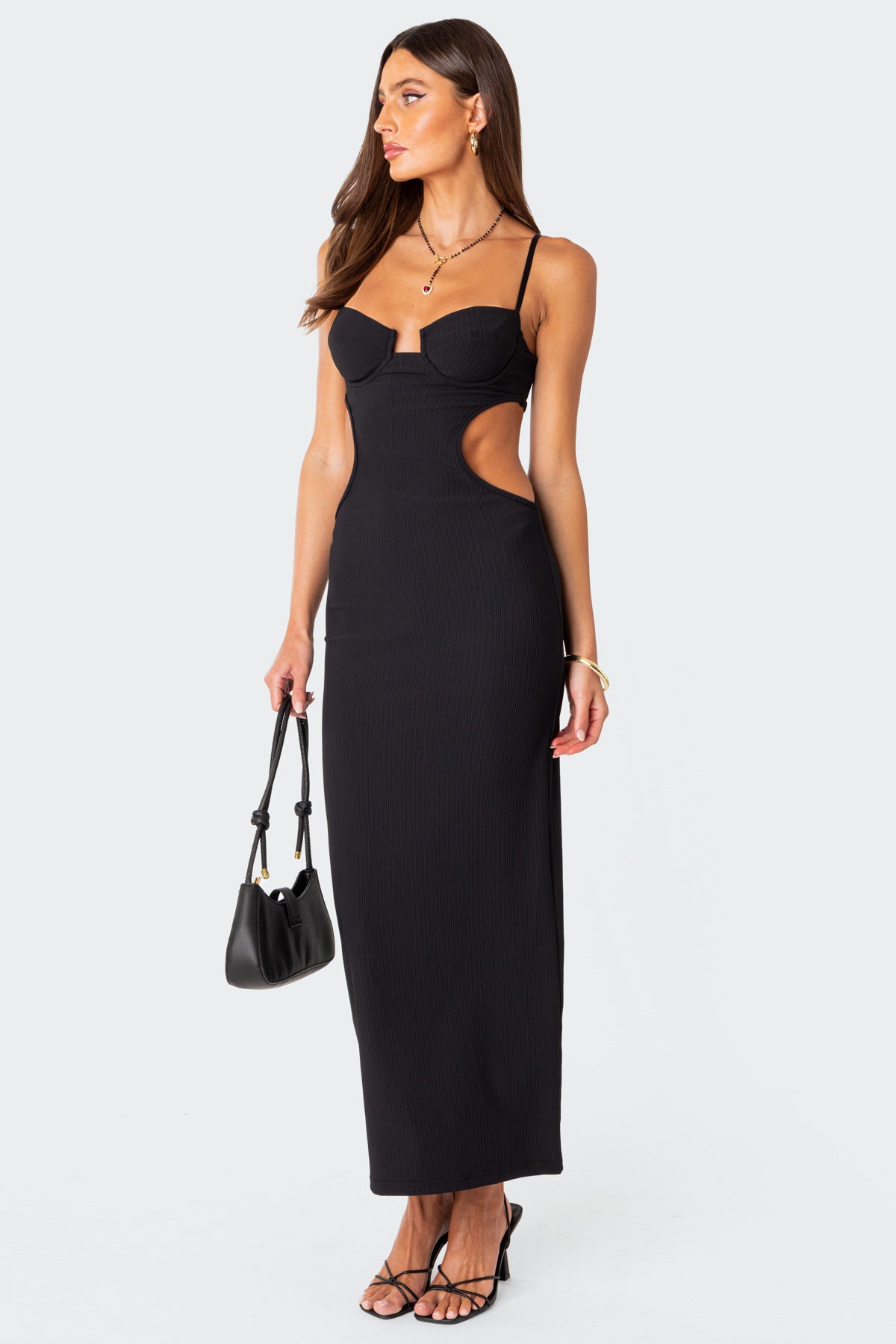 Ribbed Cut Out Cupped Maxi Dress-Milans Time