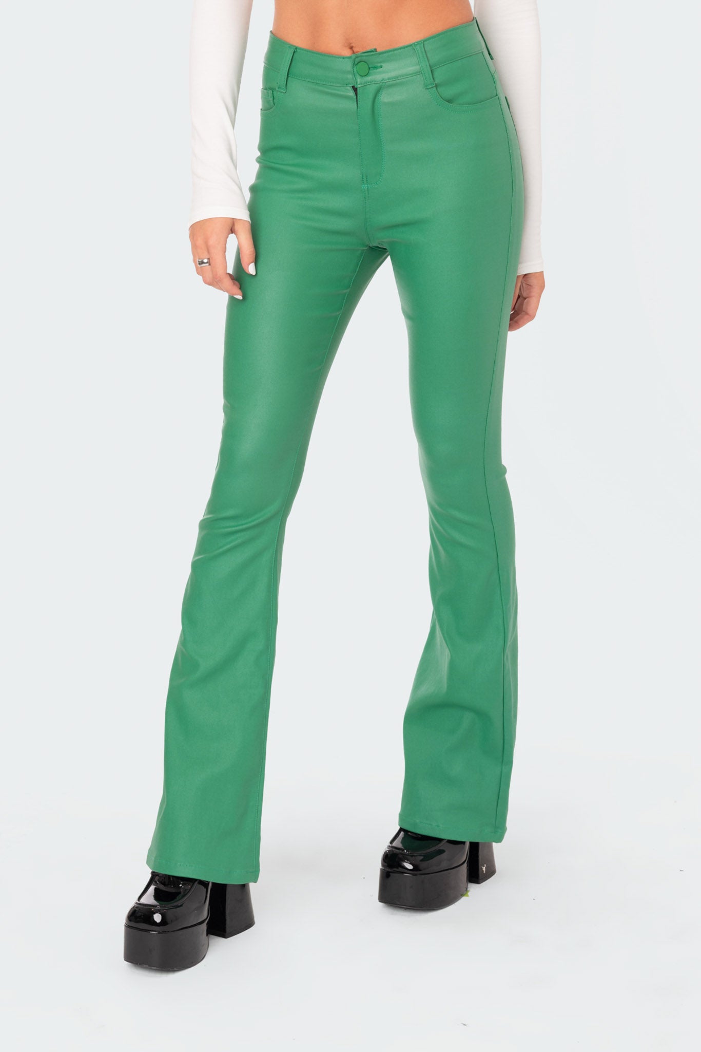 Luna Faux Leather Flare Jeans-Milans Time