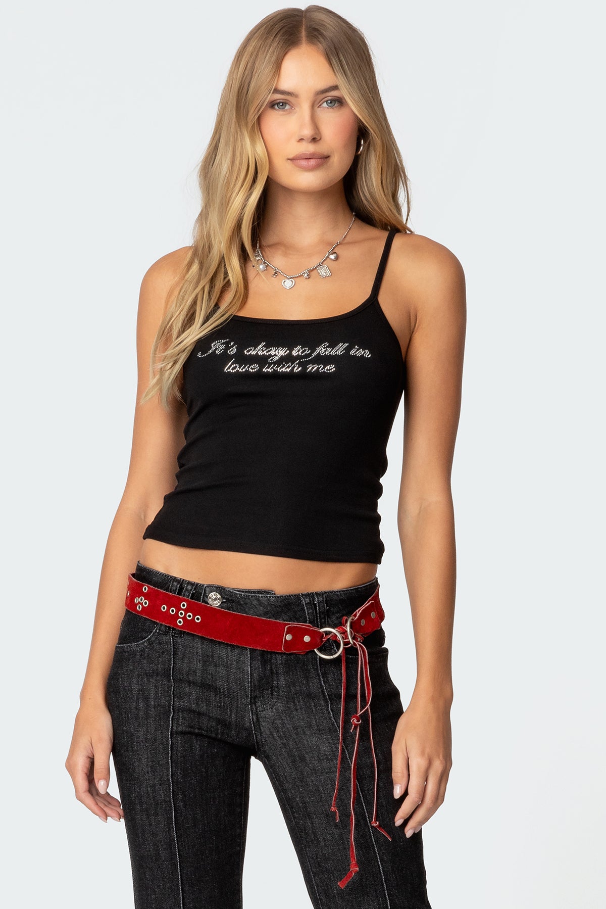 Fall In Love Rhinestone Tank Top-Milans Time