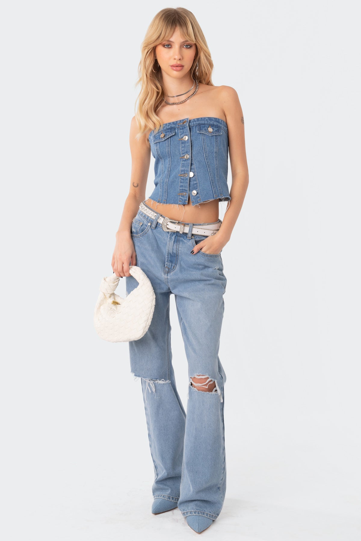 River Denim Strapless Top-Milans Time