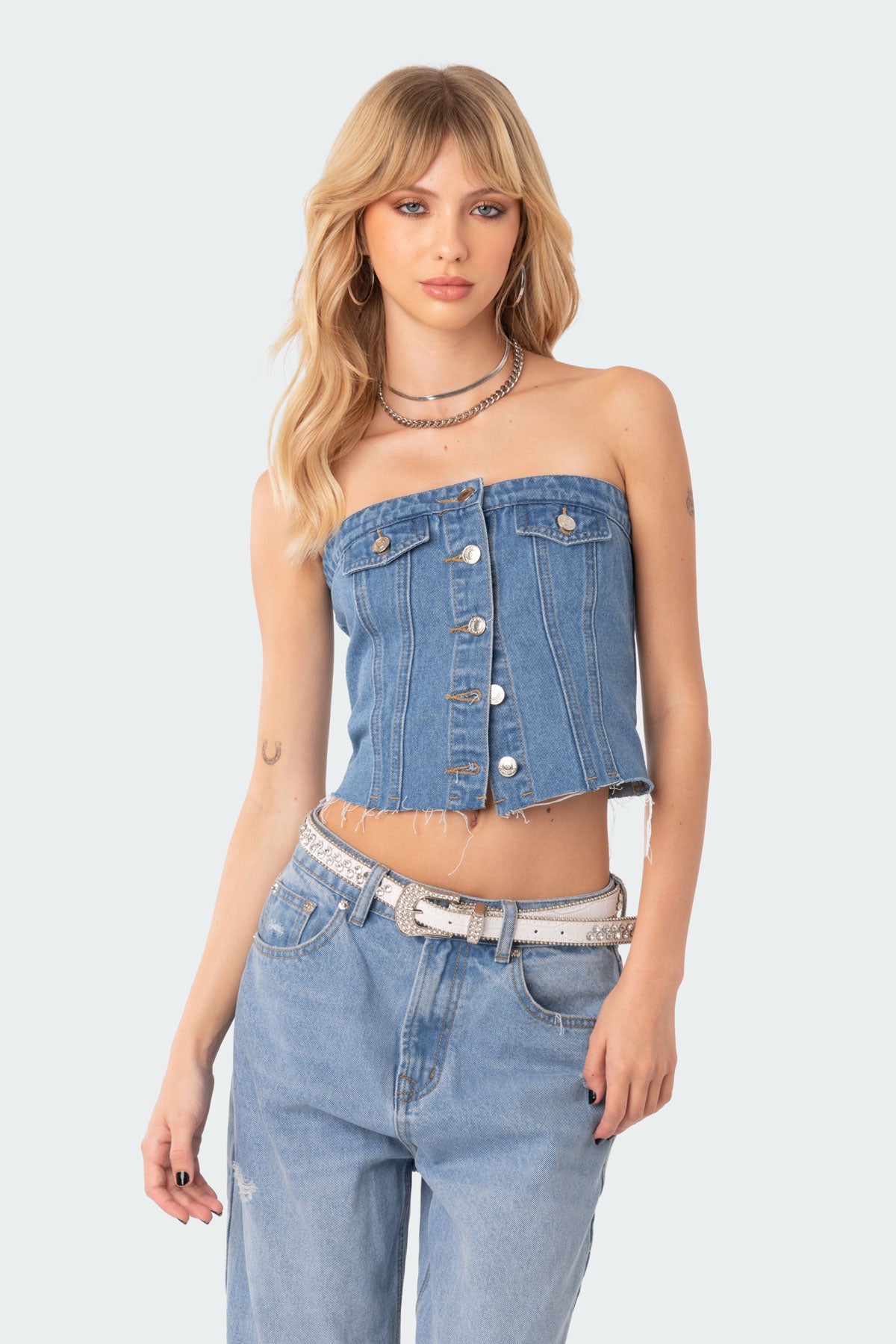 River Denim Strapless Top-Milans Time