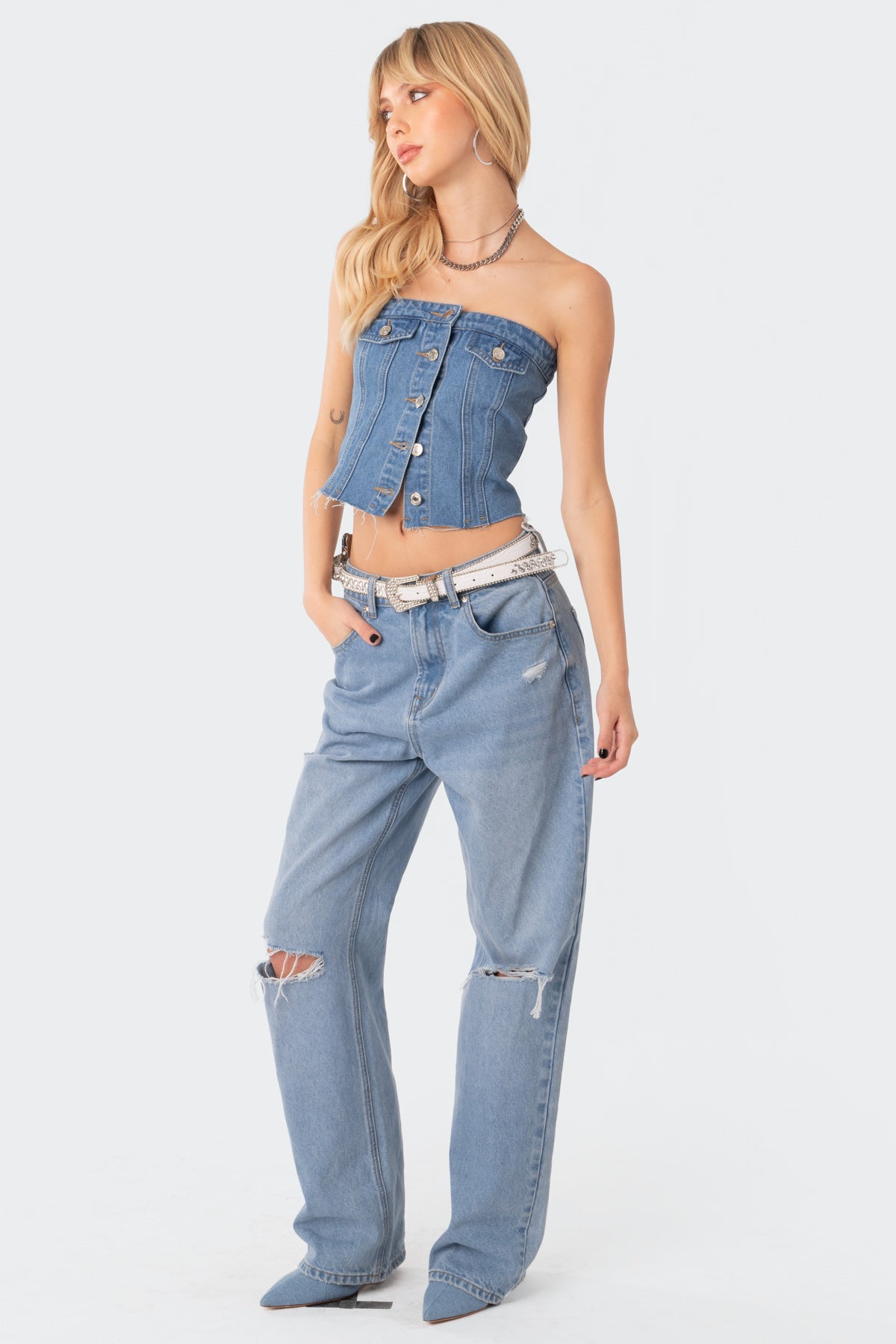 River Denim Strapless Top-Milans Time