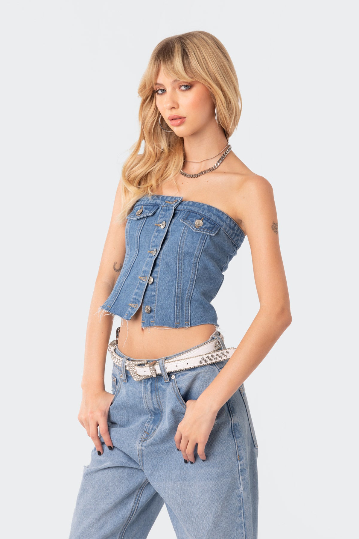 River Denim Strapless Top-Milans Time