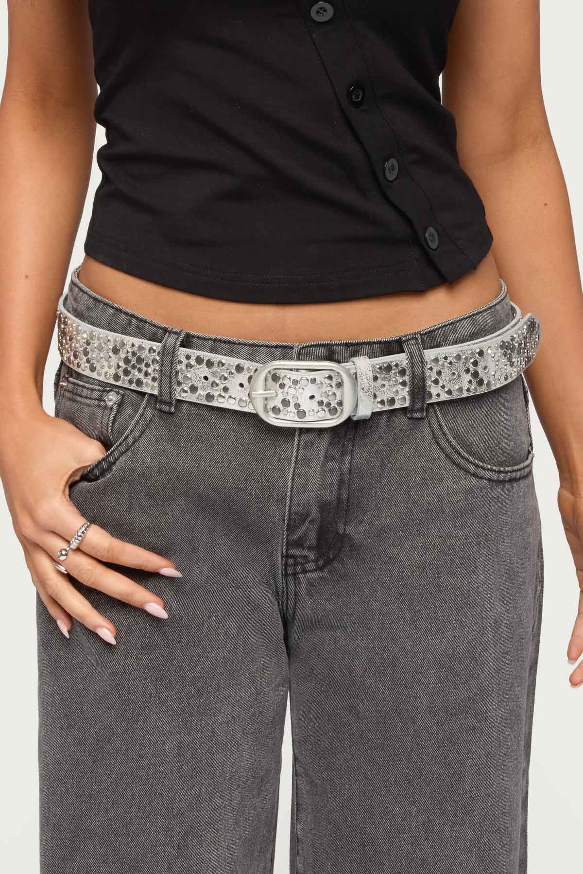 Zinia Studded Faux Leather Belt-Milans Time