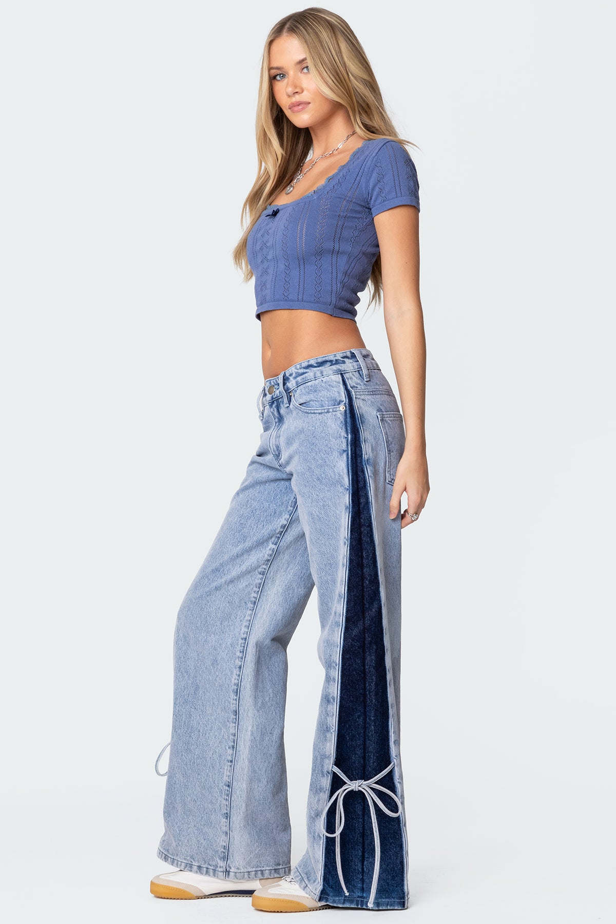 Contrast Split Washed Low Rise Bootcut Jeans-Milans Time