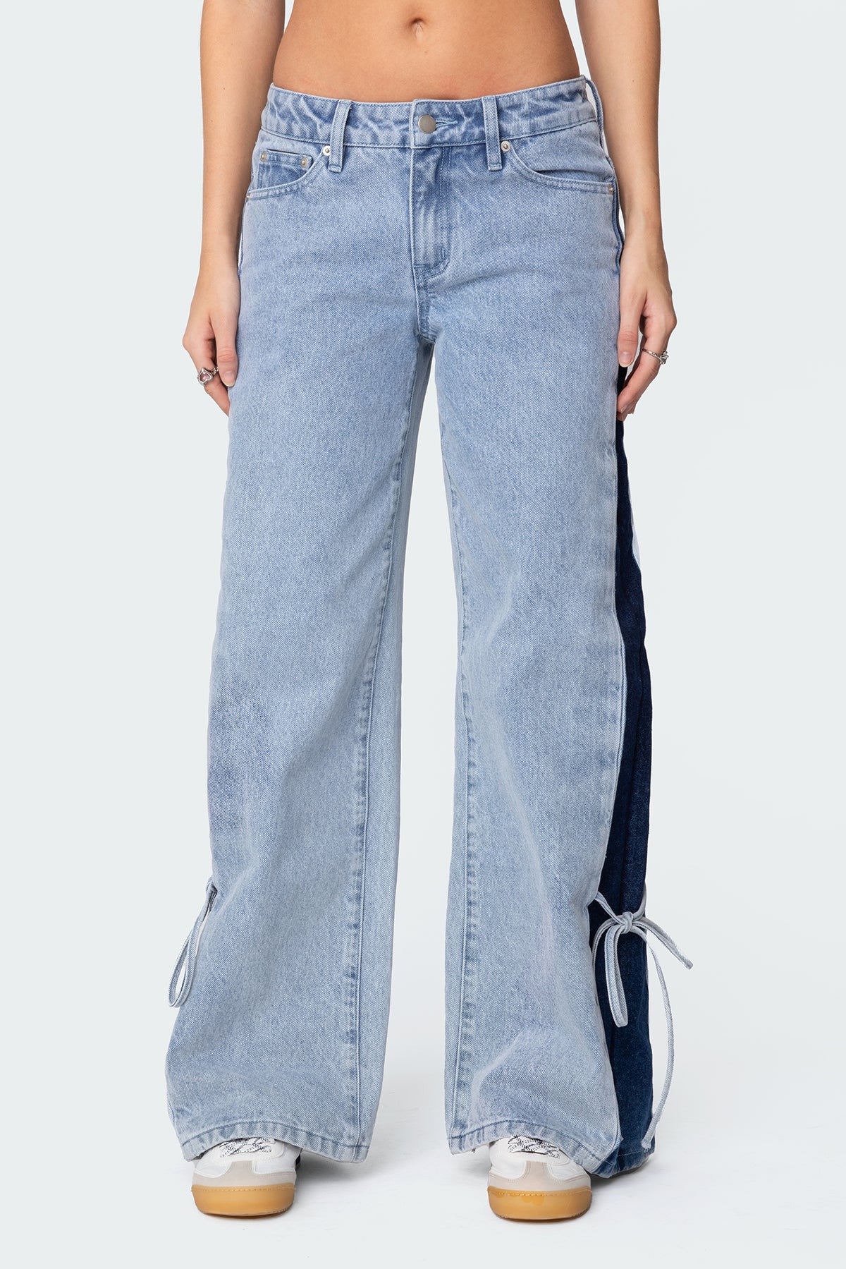 Contrast Split Washed Low Rise Bootcut Jeans-Milans Time