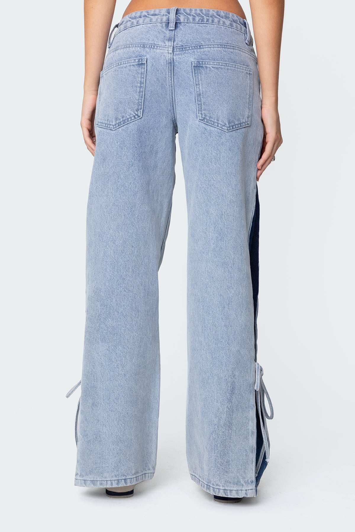 Contrast Split Washed Low Rise Bootcut Jeans-Milans Time