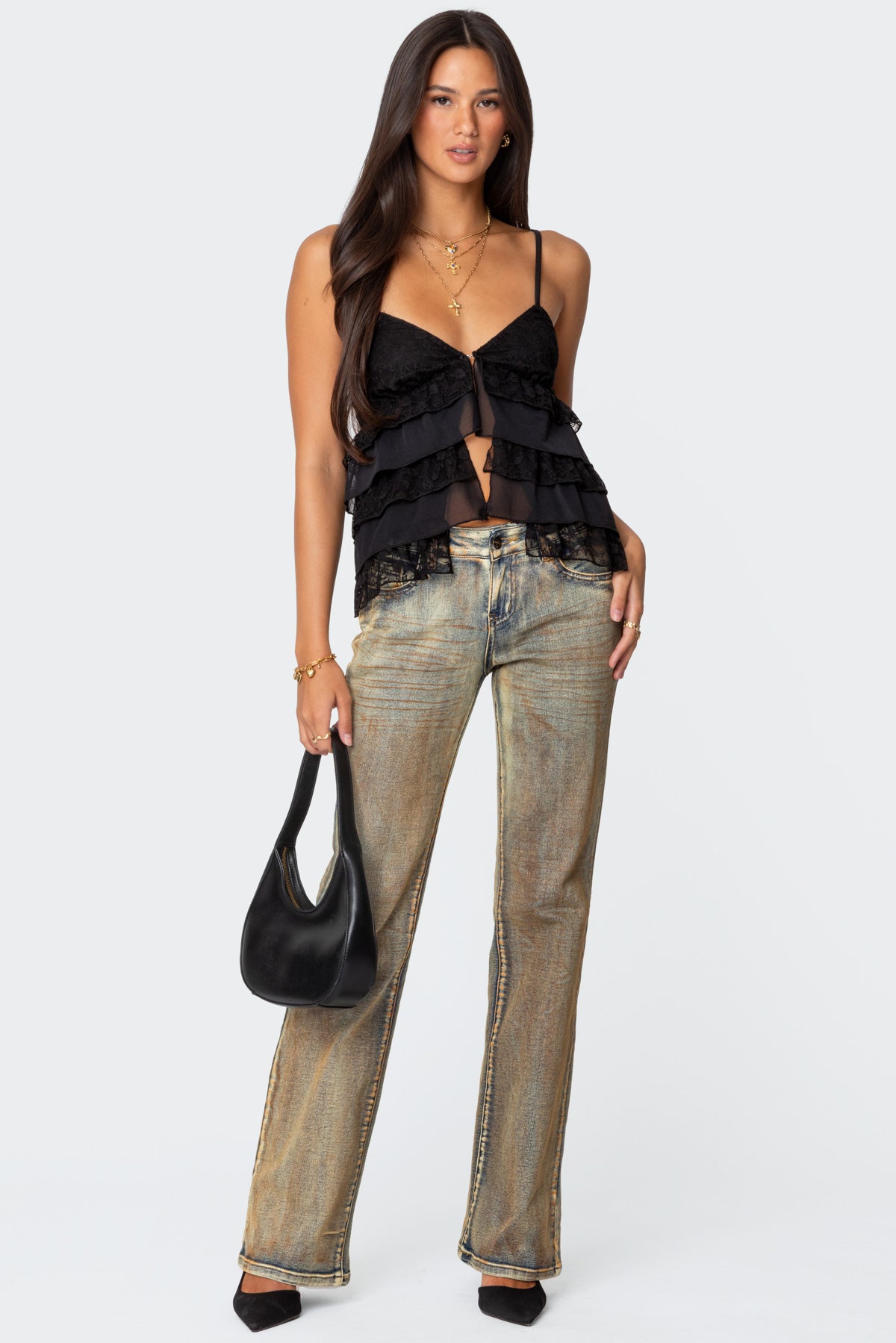 Lacey Split Front Ruffle Tank Top-Milans Time