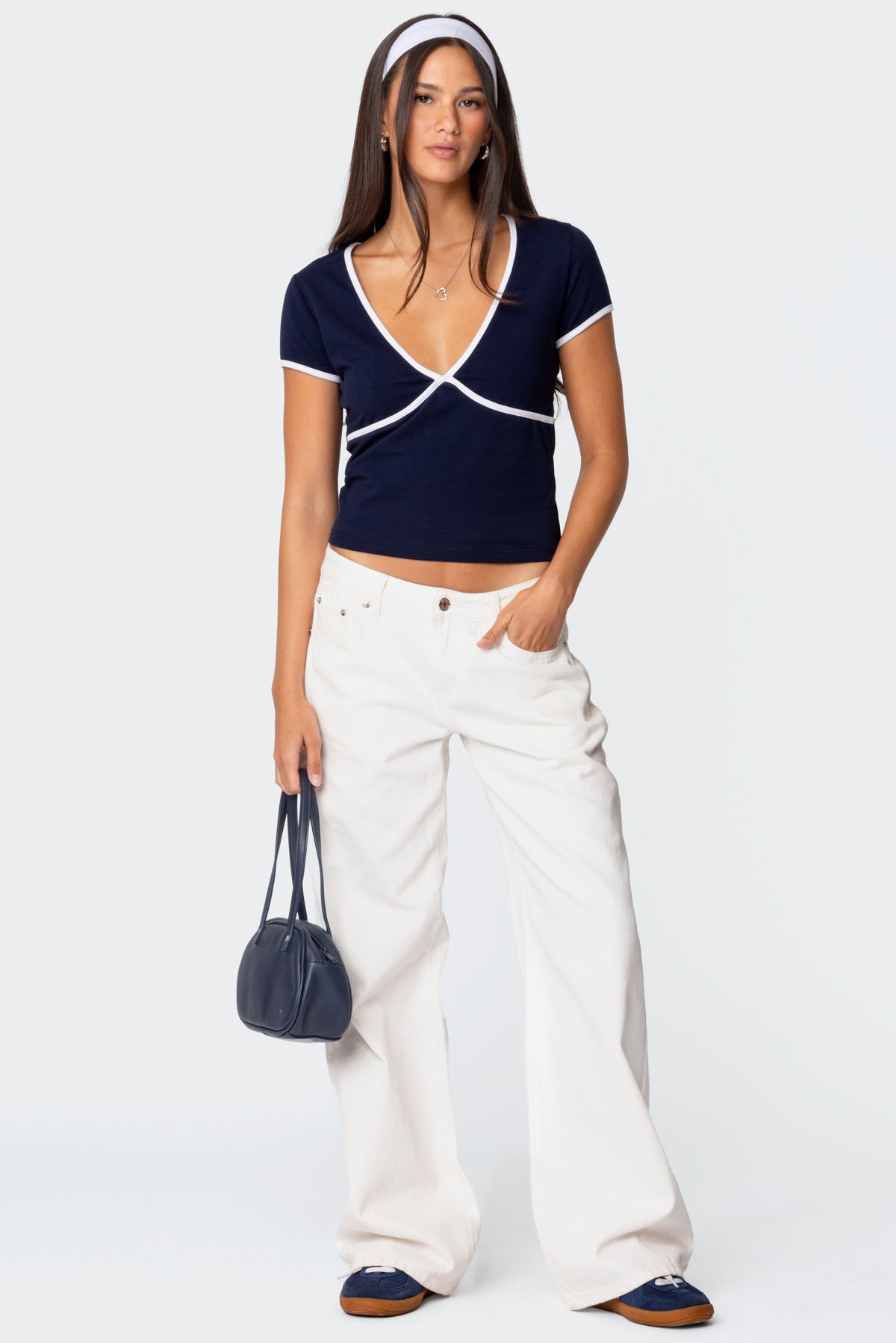 Alicia Contrast V Neck Top-Milans Time