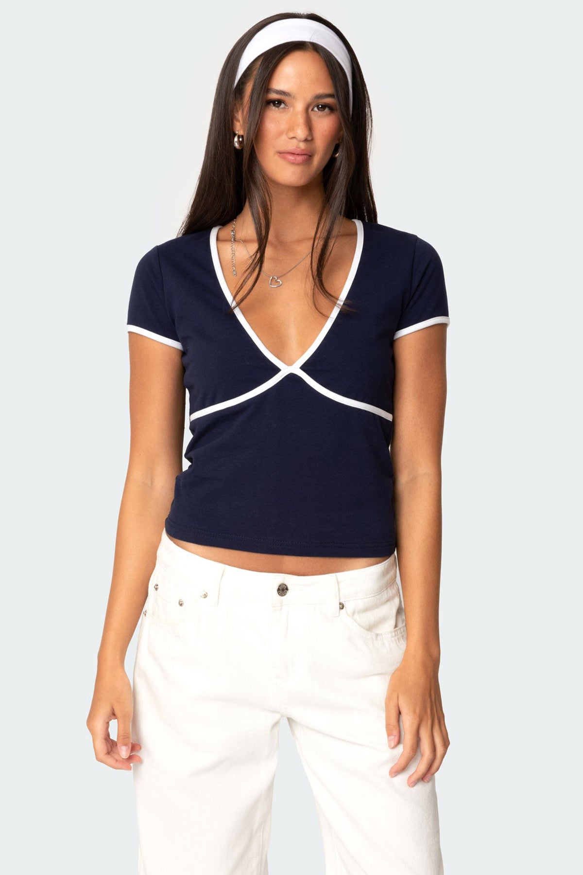 Alicia Contrast V Neck Top-Milans Time
