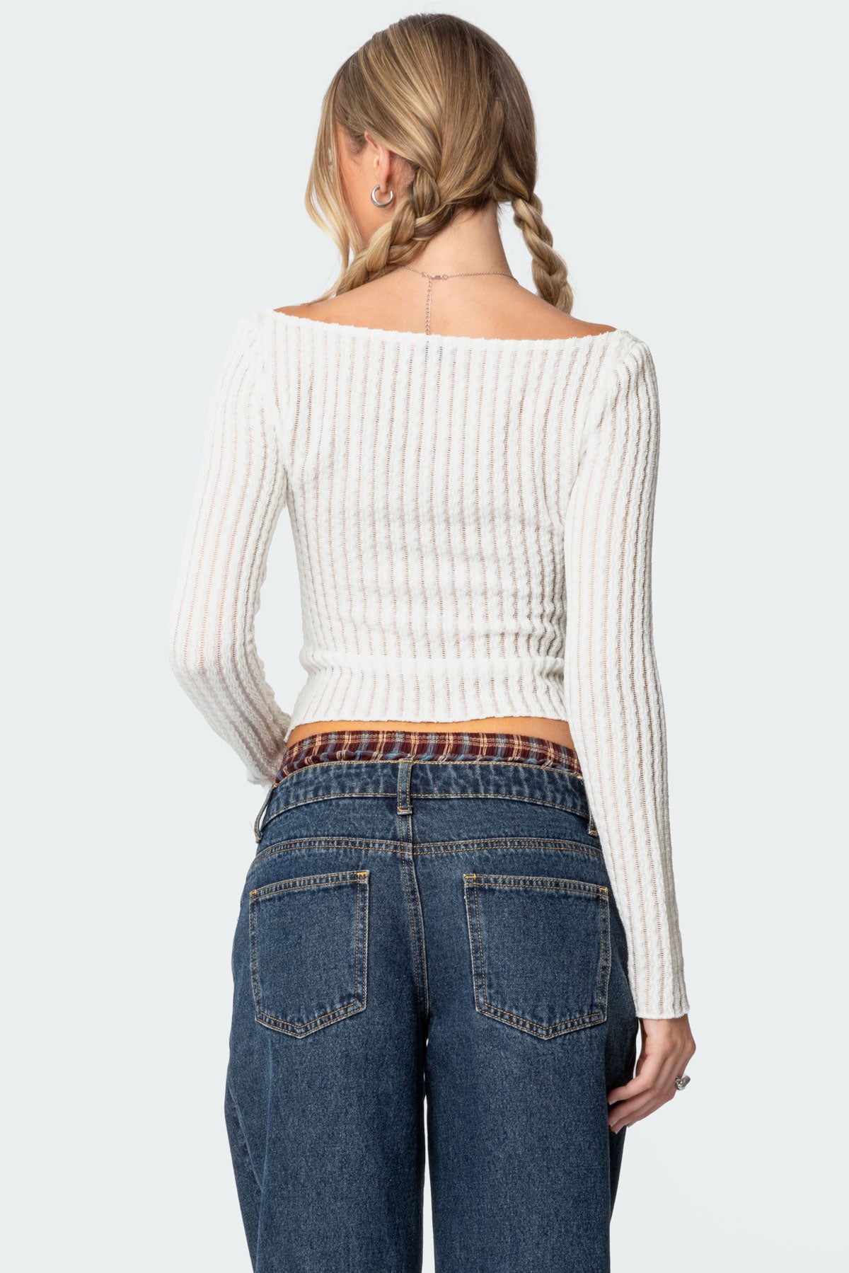 Textured Sheer Boat Neck Top-Milans Time