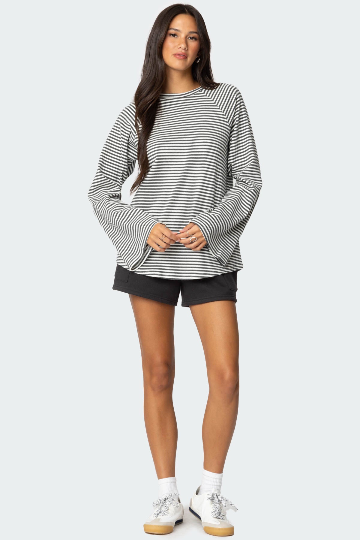 Stripey Oversized Bell Sleeve Top-Milans Time