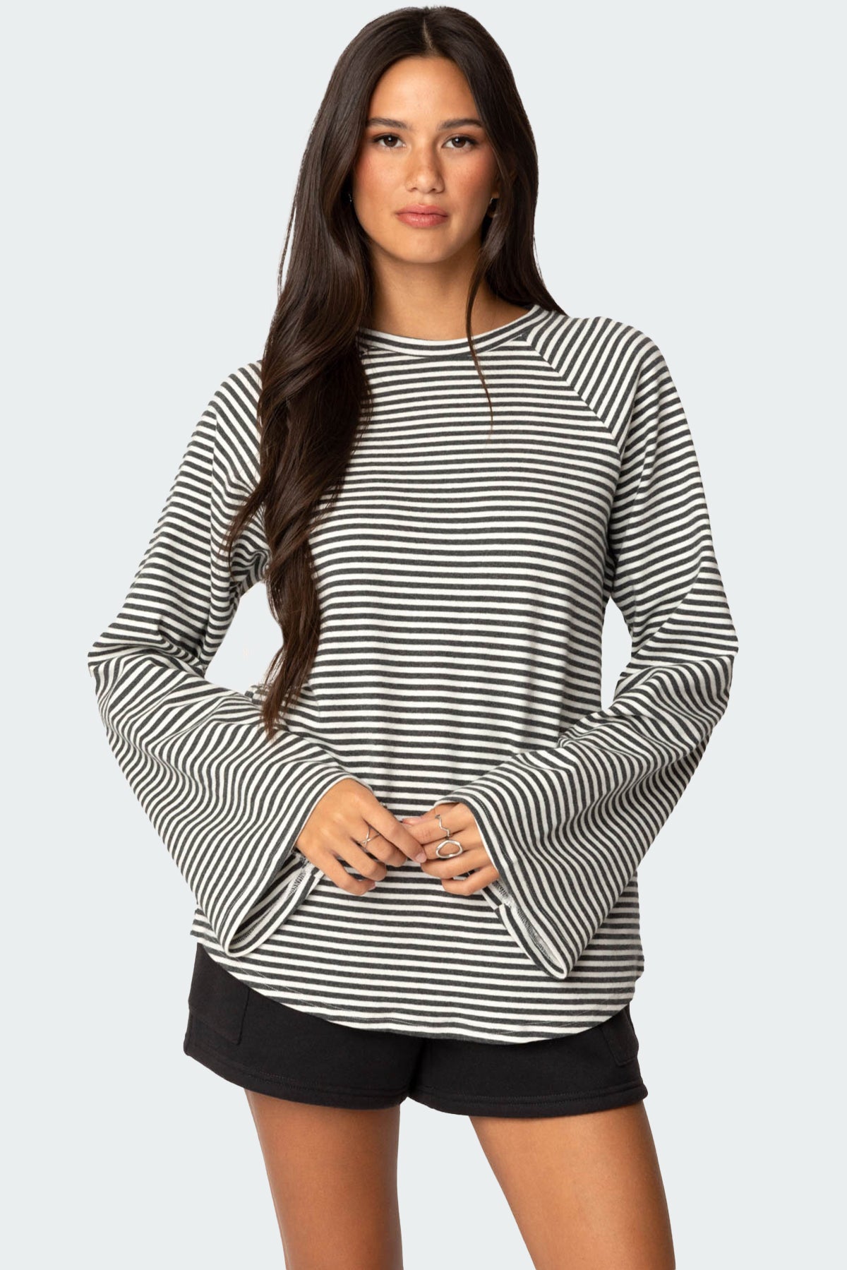 Stripey Oversized Bell Sleeve Top-Milans Time