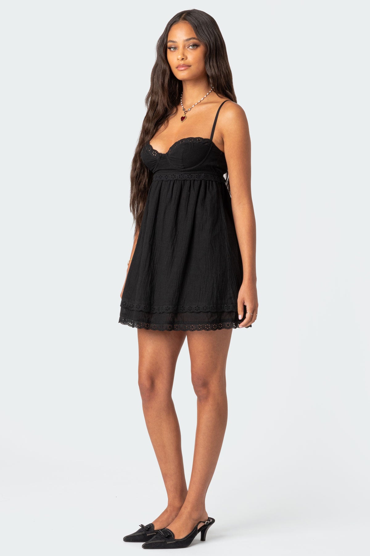 Bonny Lace Trim Cotton Mini Dress-Milans Time