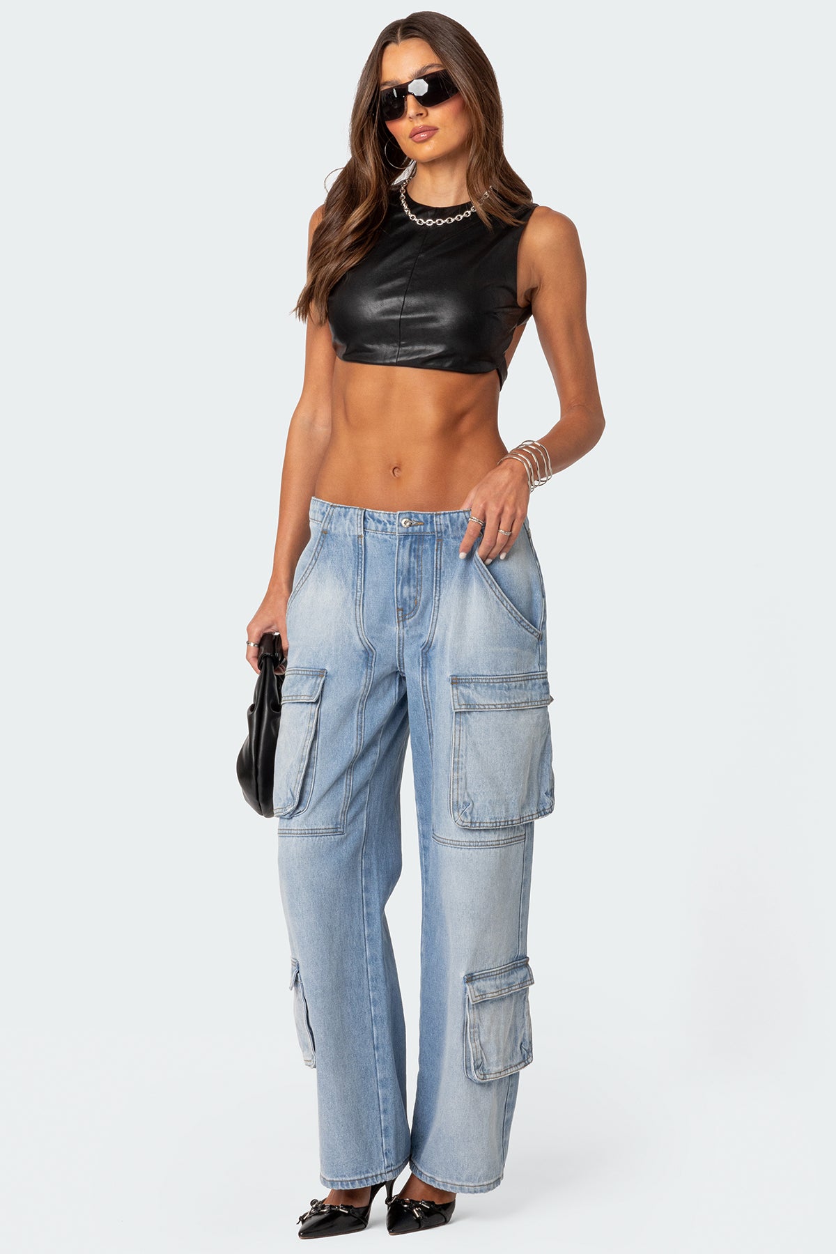 Porsha Open Back Faux Leather Crop Top-Milans Time