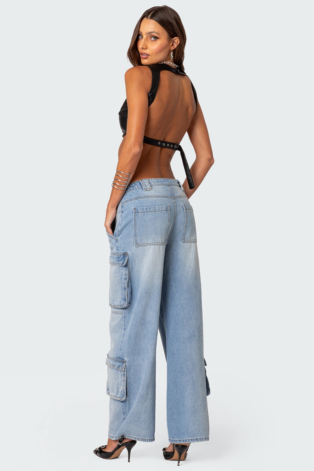 Porsha Open Back Faux Leather Crop Top-Milans Time