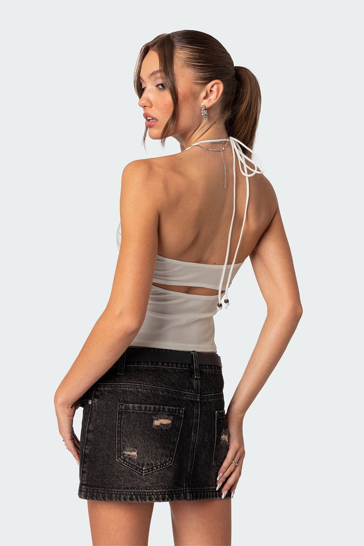 Sara Back Cut Out Halter Top-Milans Time