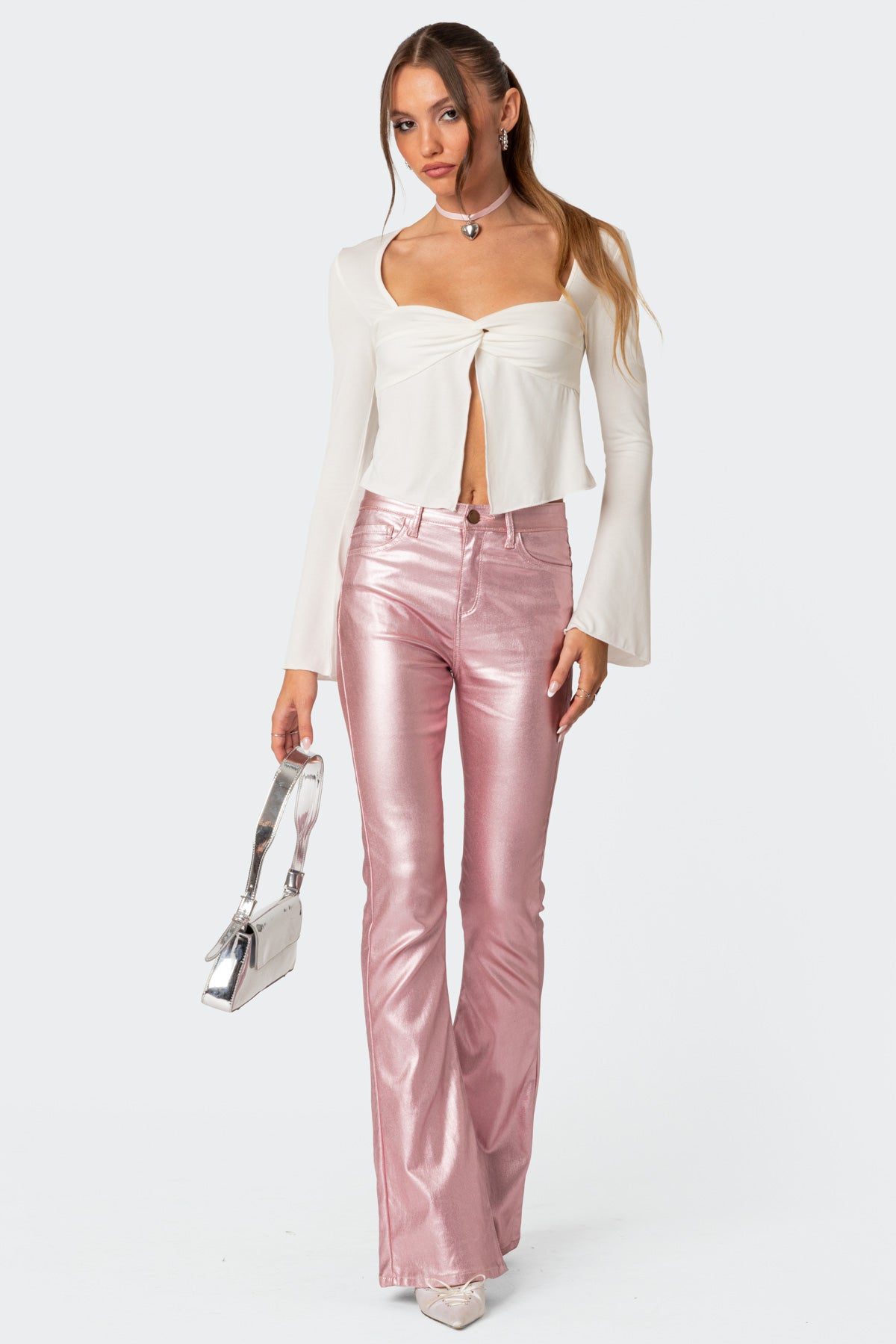 Luna Faux Leather Flare Jeans-Milans Time
