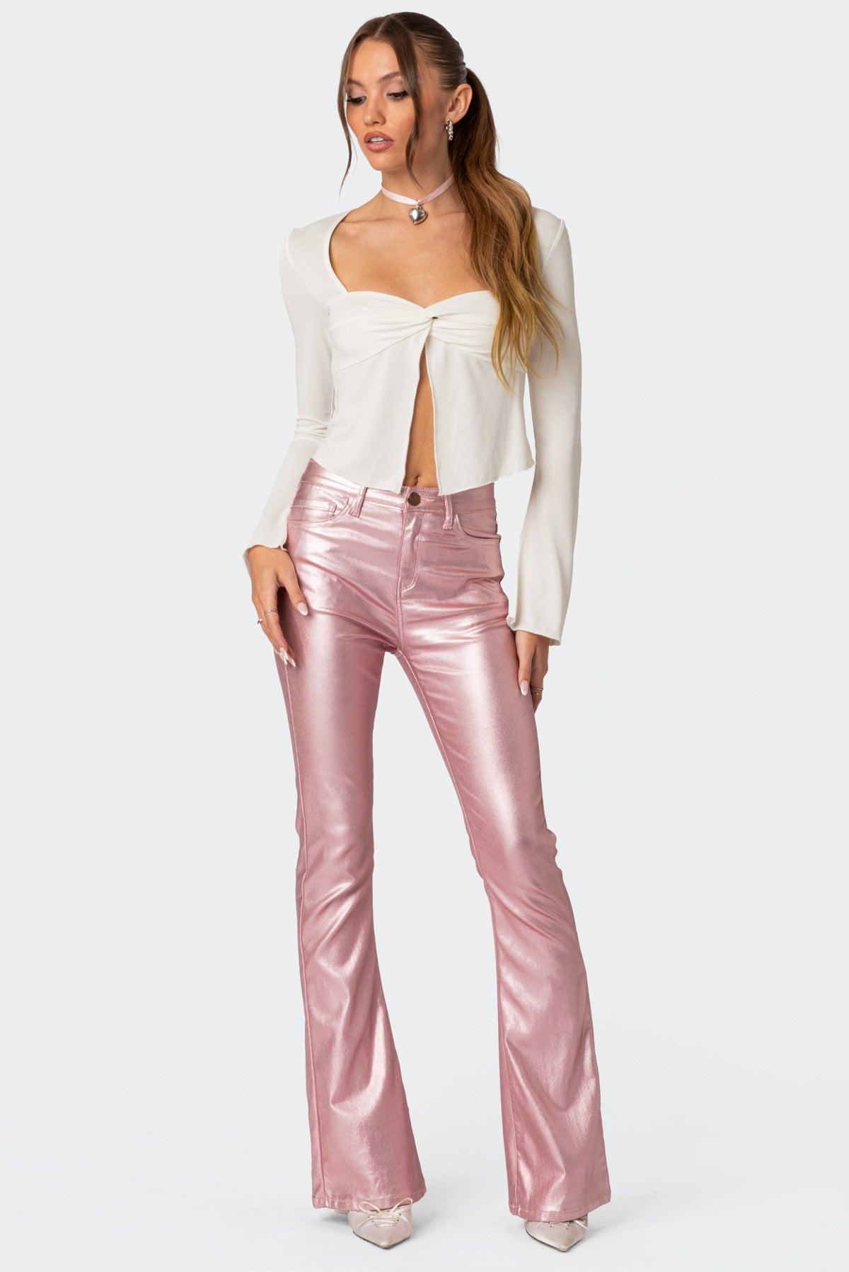 Luna Faux Leather Flare Jeans-Milans Time