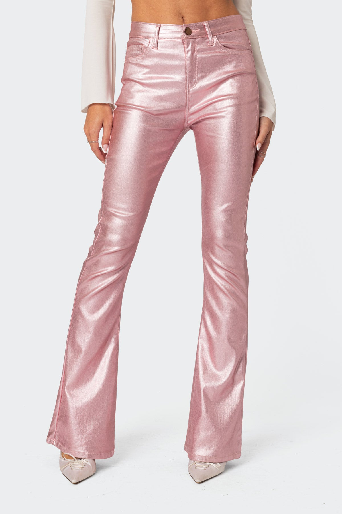 Luna Faux Leather Flare Jeans-Milans Time