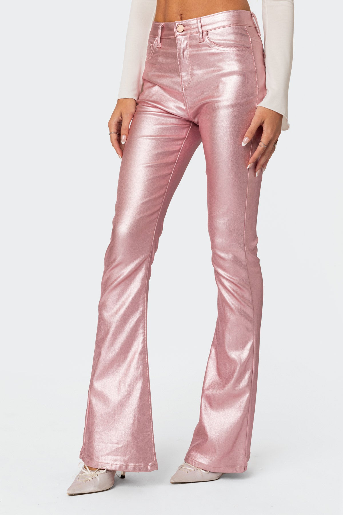 Luna Faux Leather Flare Jeans-Milans Time