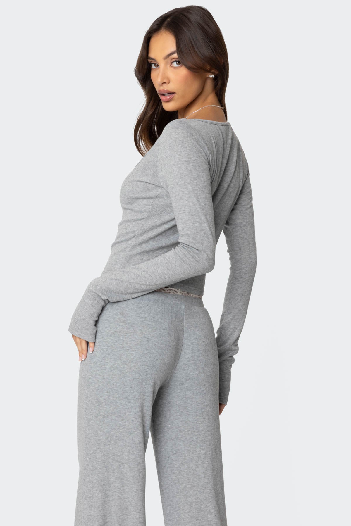 Peekaboo Lace Long Sleeve Top-Milans Time