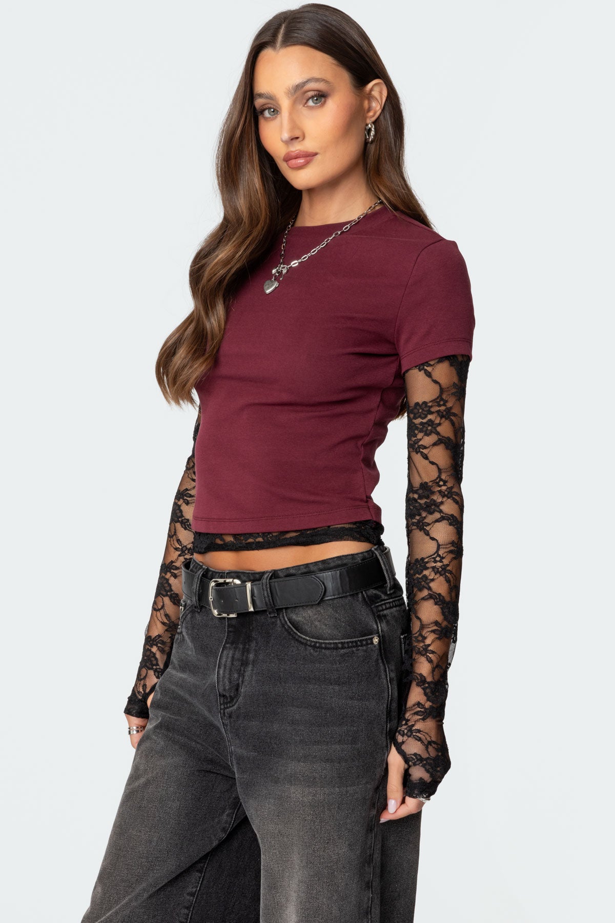Layered Lace Sleeve Top-Milans Time