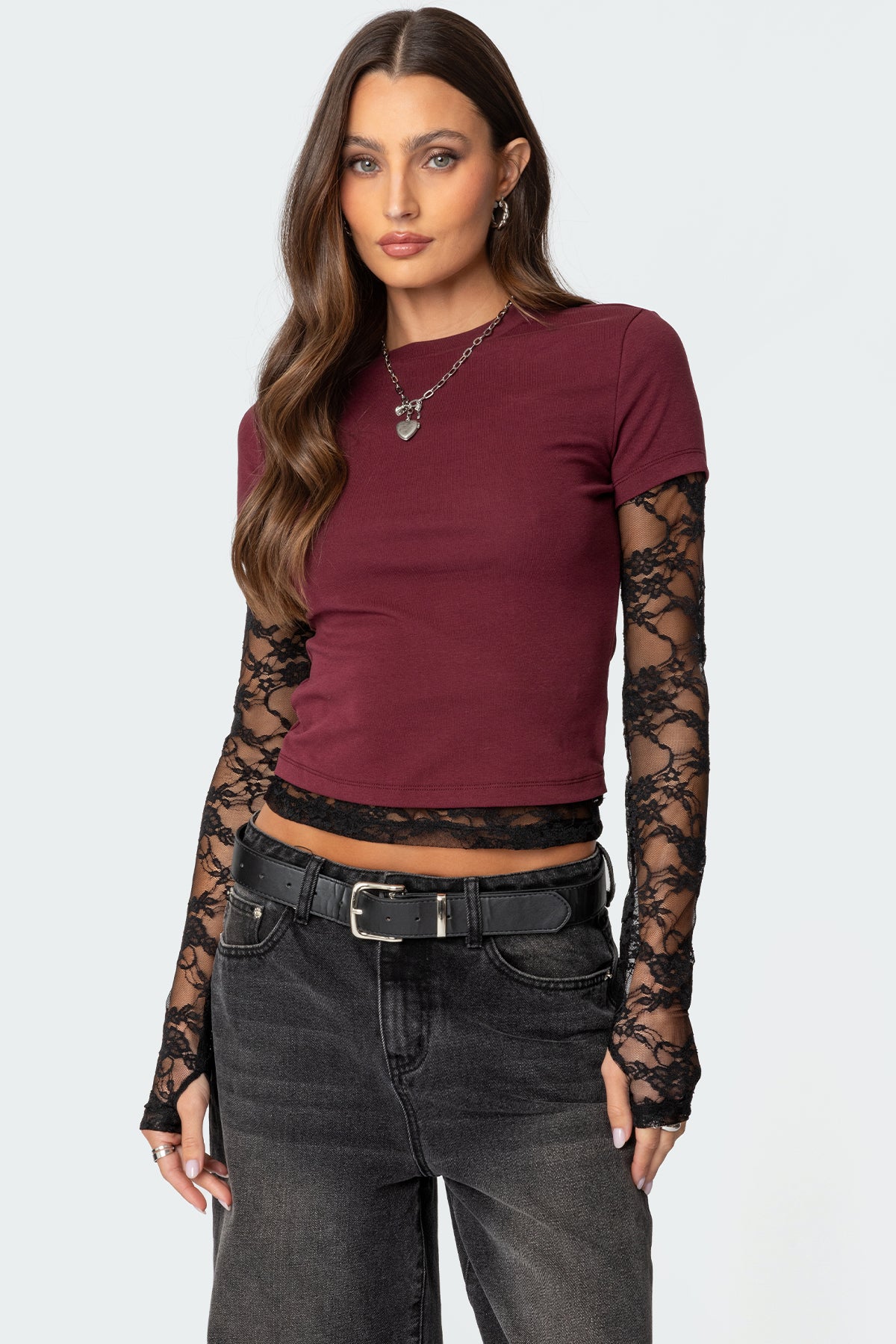 Layered Lace Sleeve Top-Milans Time