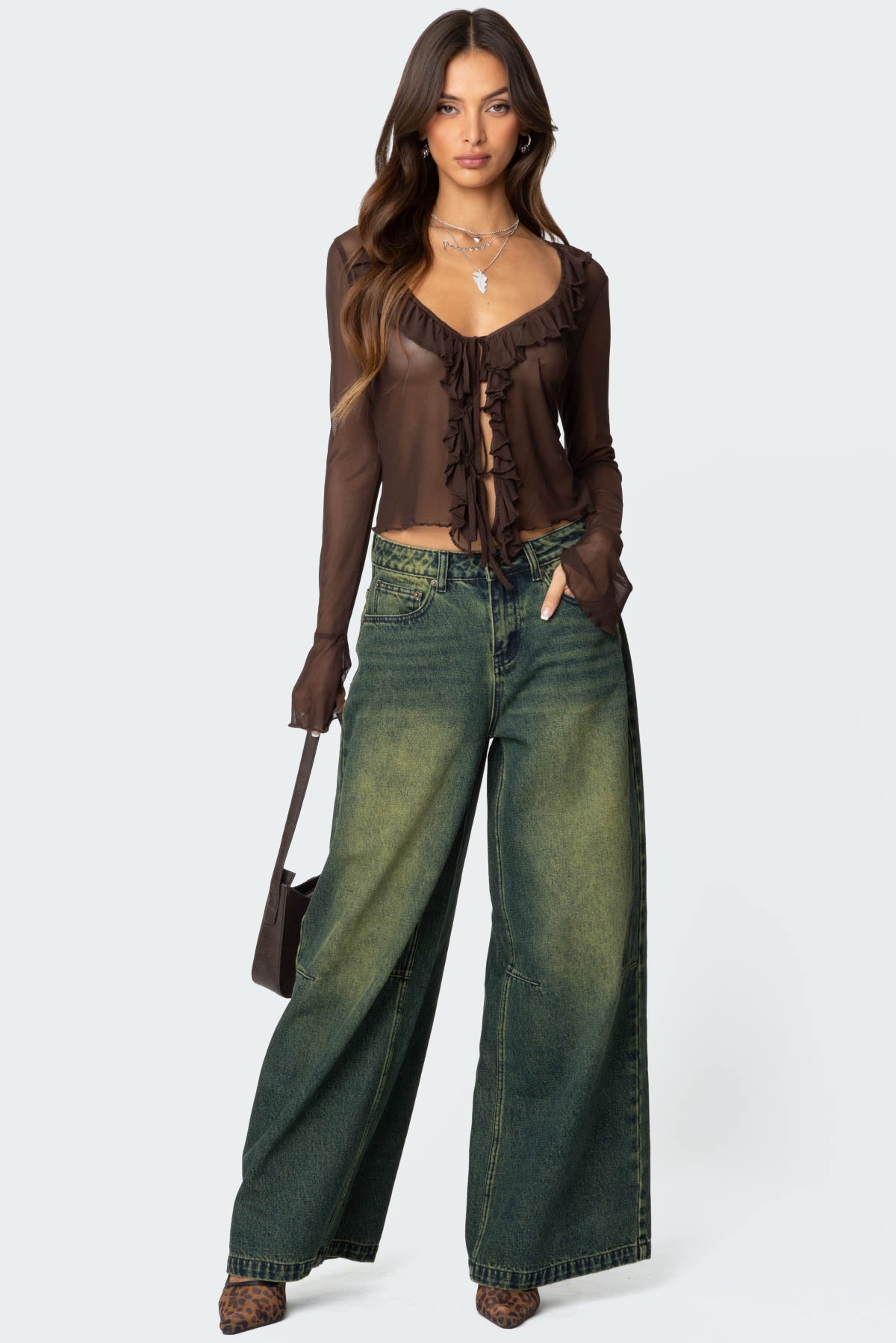 Sheer Mesh Ruffled Top-Milans Time