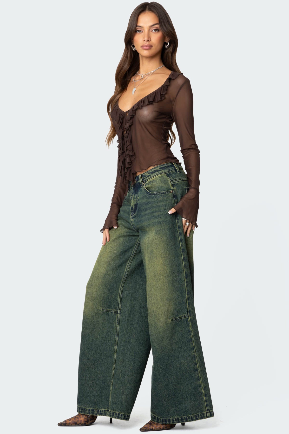 Sheer Mesh Ruffled Top-Milans Time