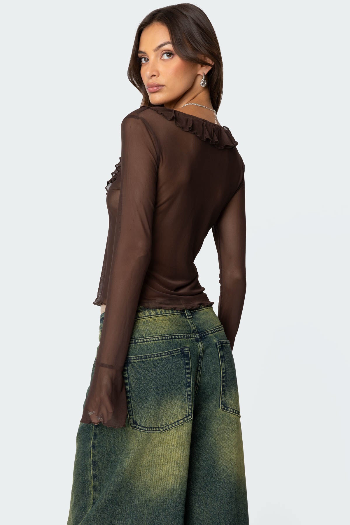 Sheer Mesh Ruffled Top-Milans Time