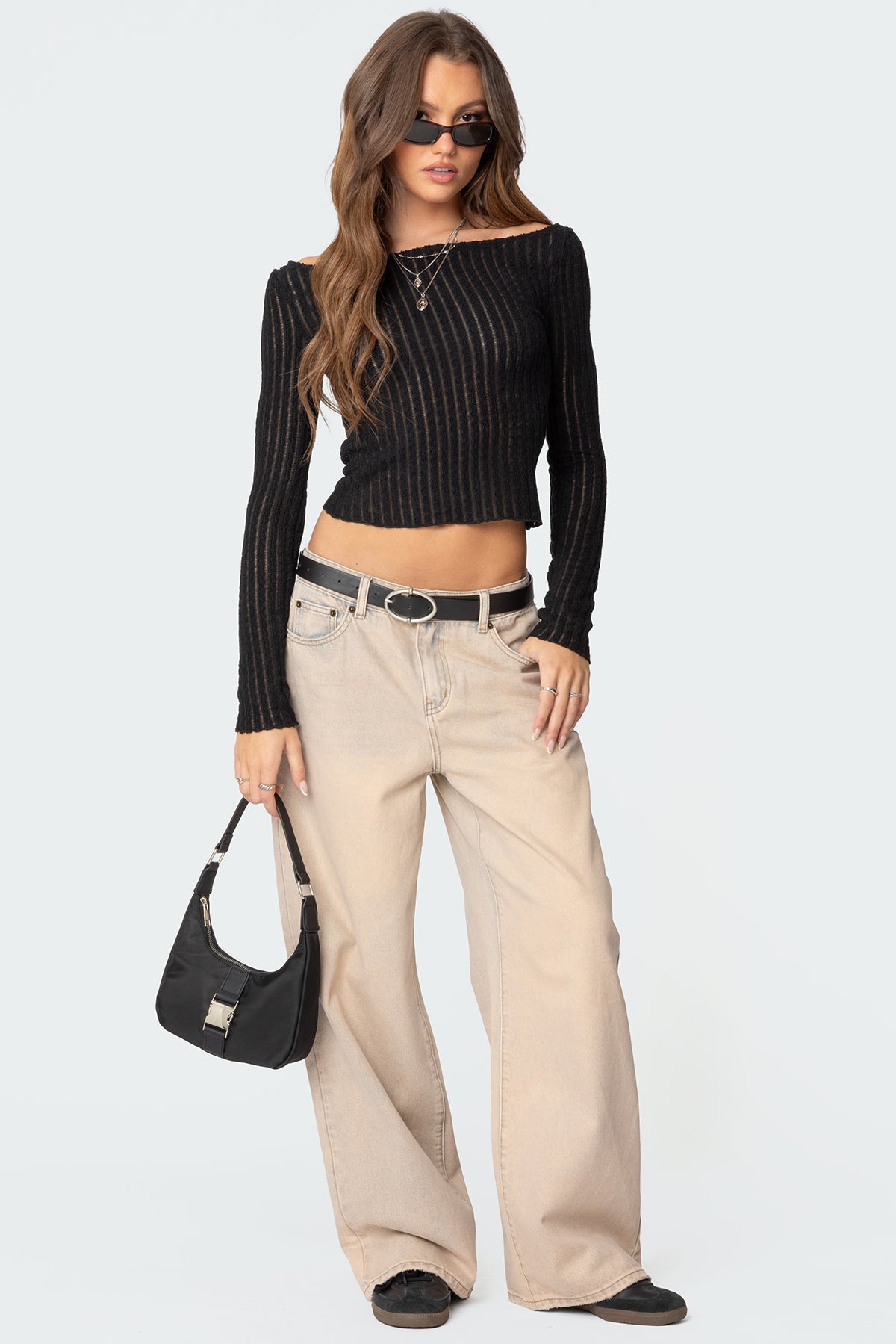 Textured Sheer Boat Neck Top-Milans Time
