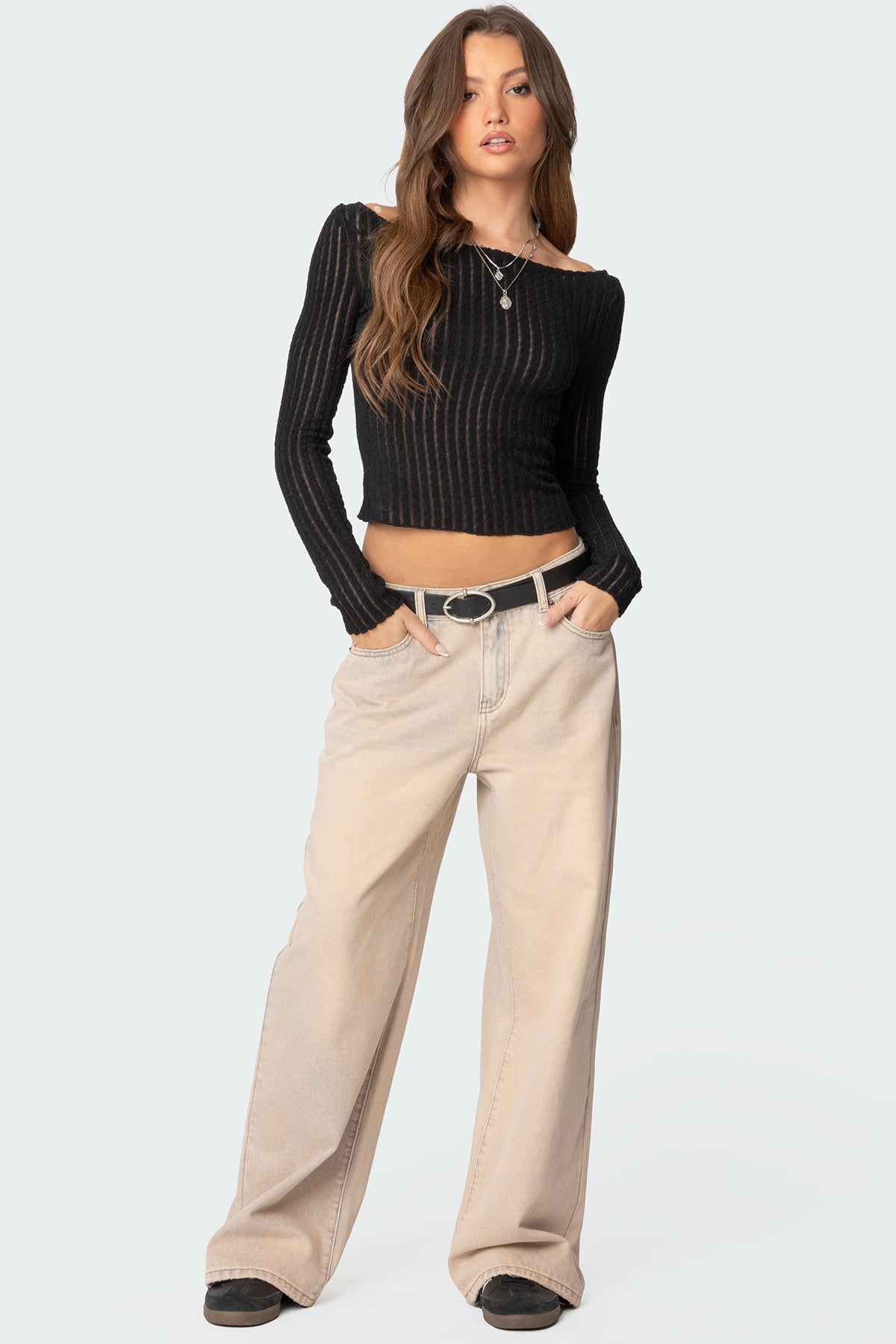 Textured Sheer Boat Neck Top-Milans Time