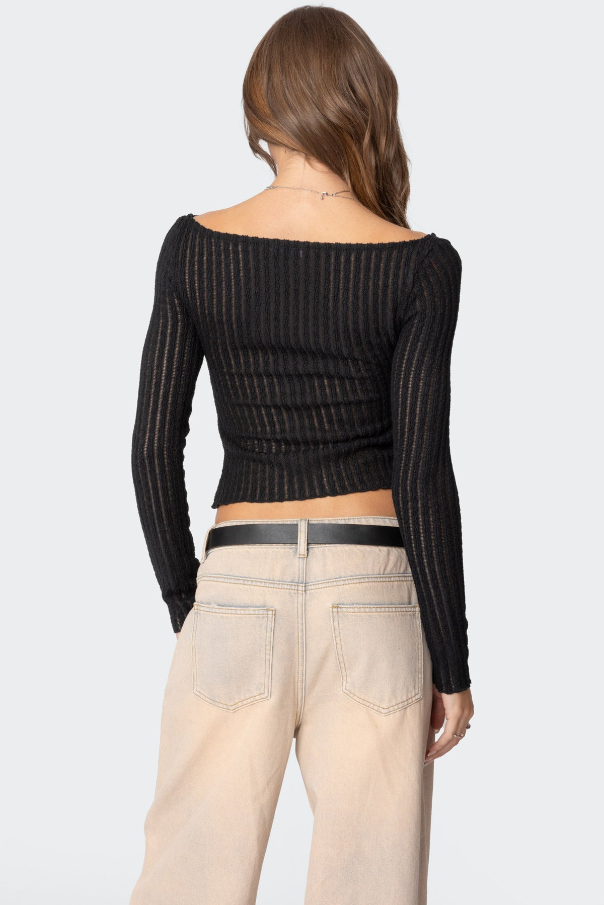Textured Sheer Boat Neck Top-Milans Time