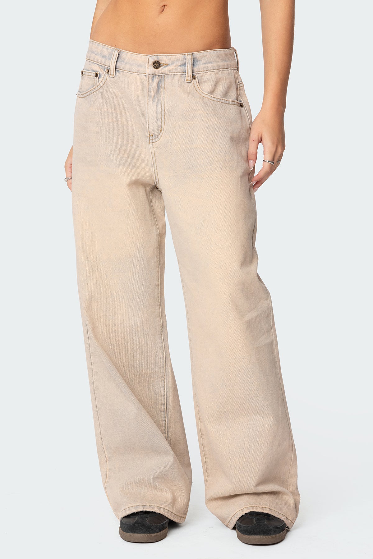 Dusty Washed Low Rise Baggy Jeans-Milans Time
