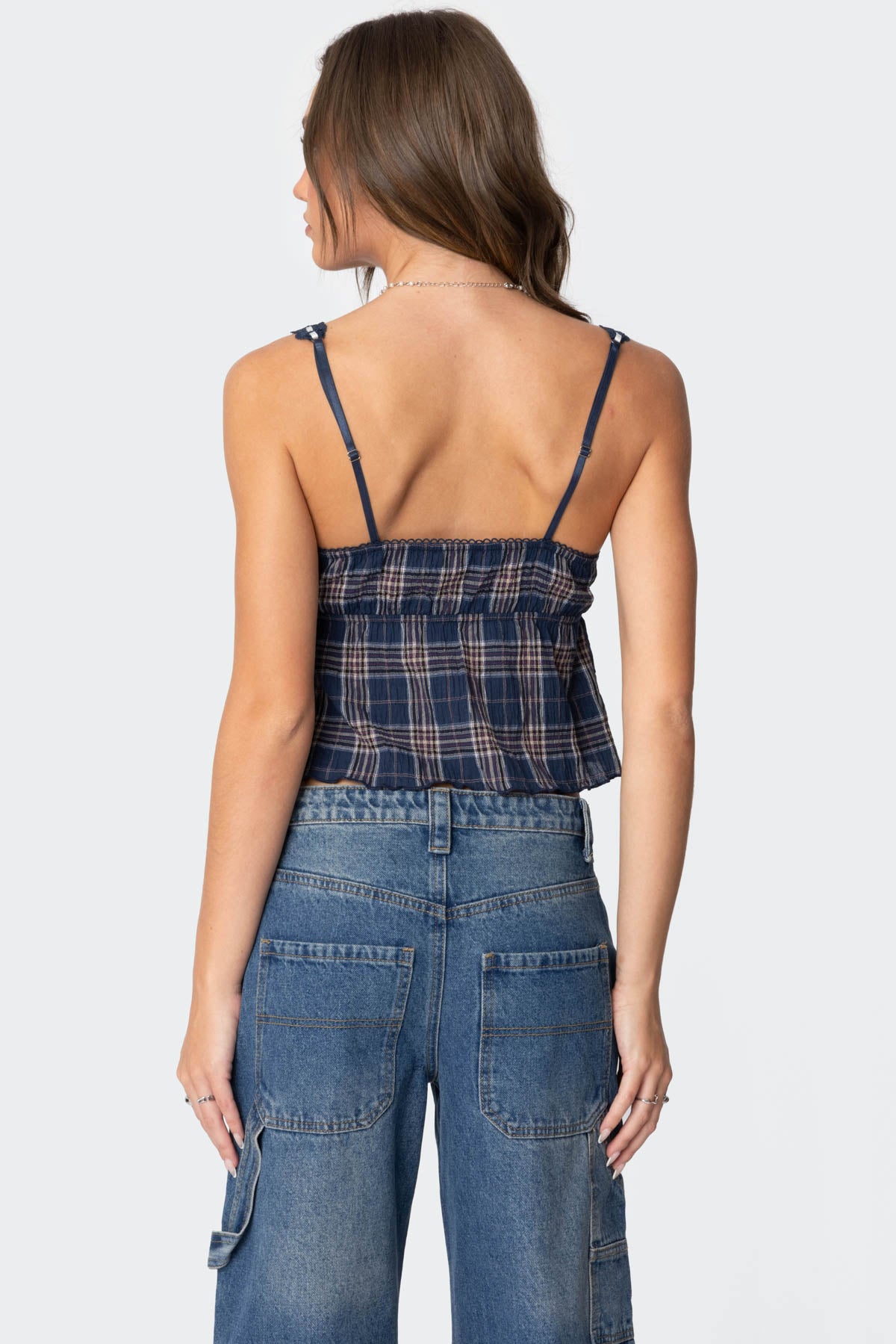 Plaid Lace Trim Tank Top-Milans Time