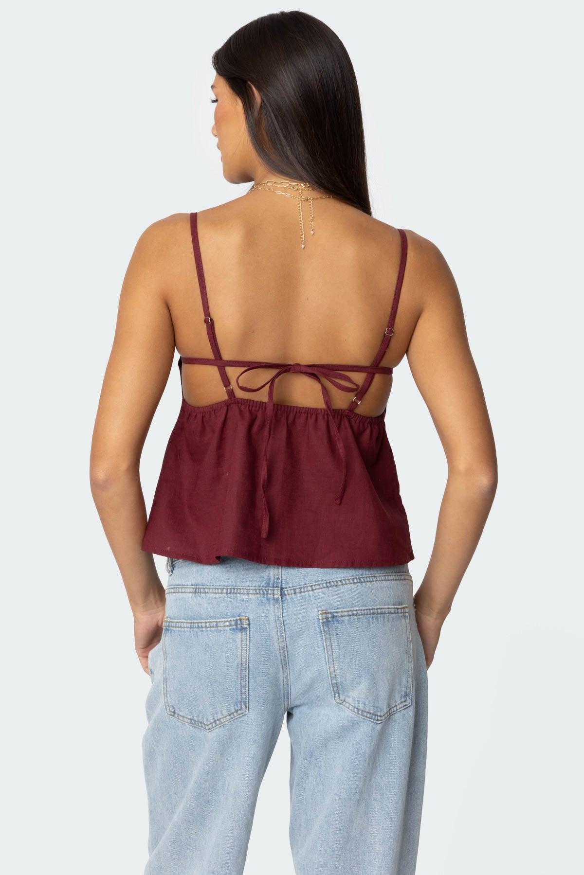 Linen Look Open Back Top-Milans Time