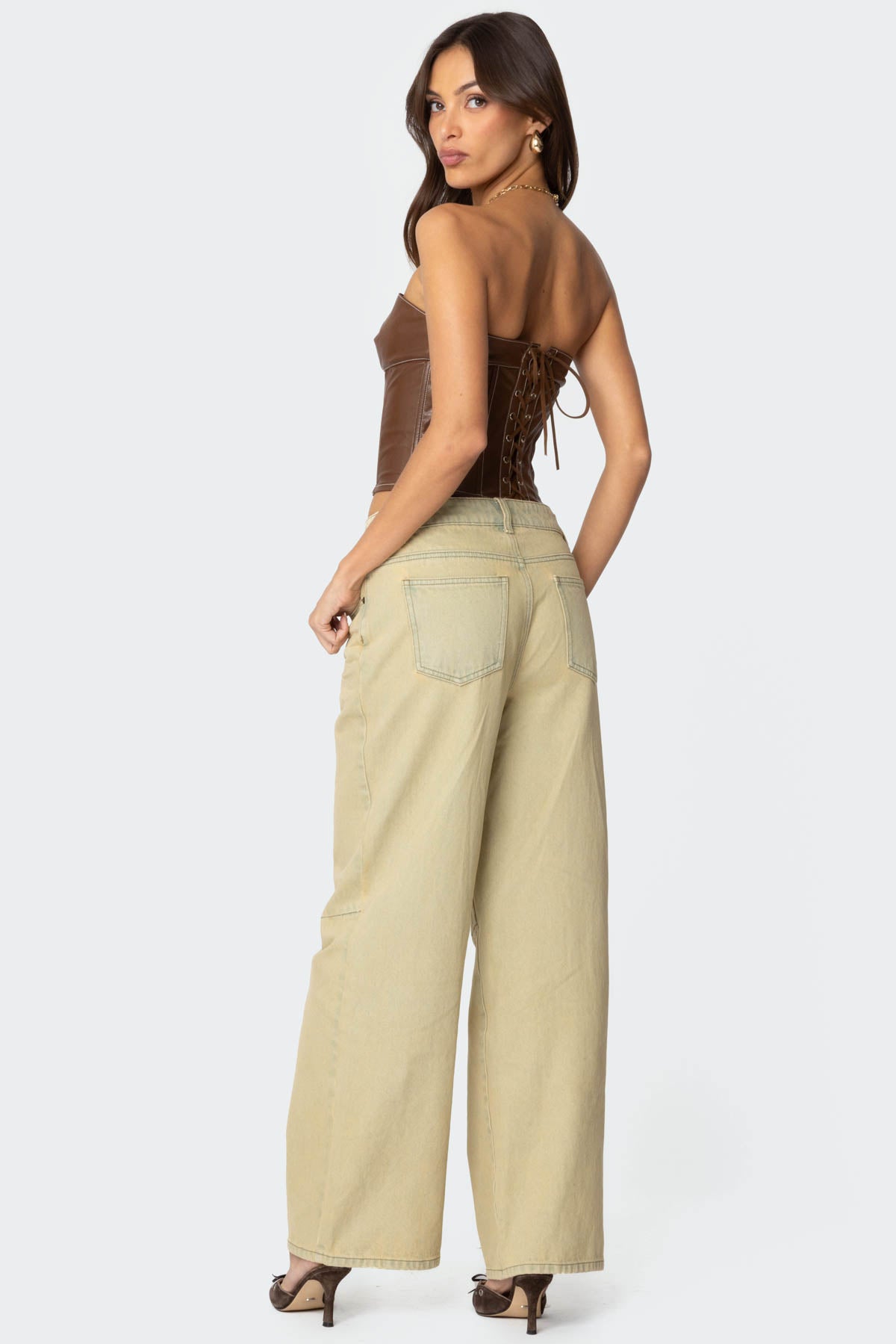 Moss Faux Leather Lace Up Corset-Milans Time