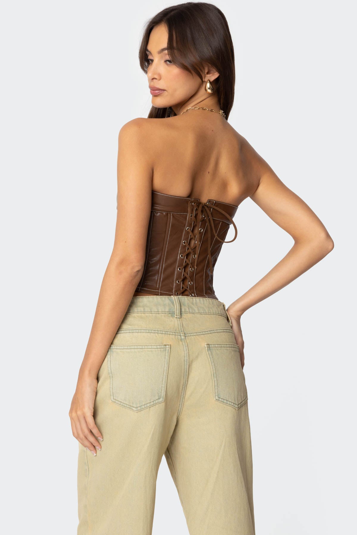 Moss Faux Leather Lace Up Corset-Milans Time