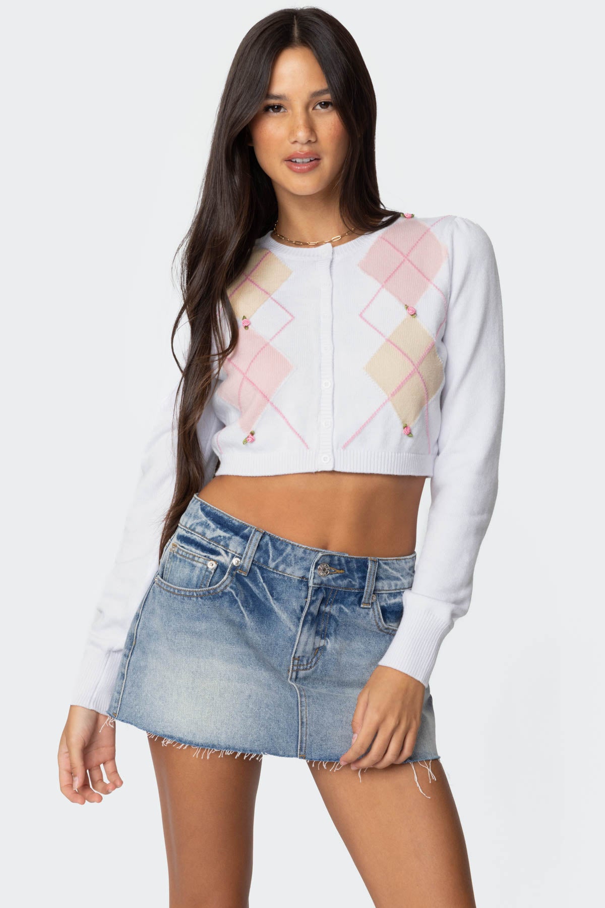 Francis Cropped Argyle Knit Cardigan-Milans Time