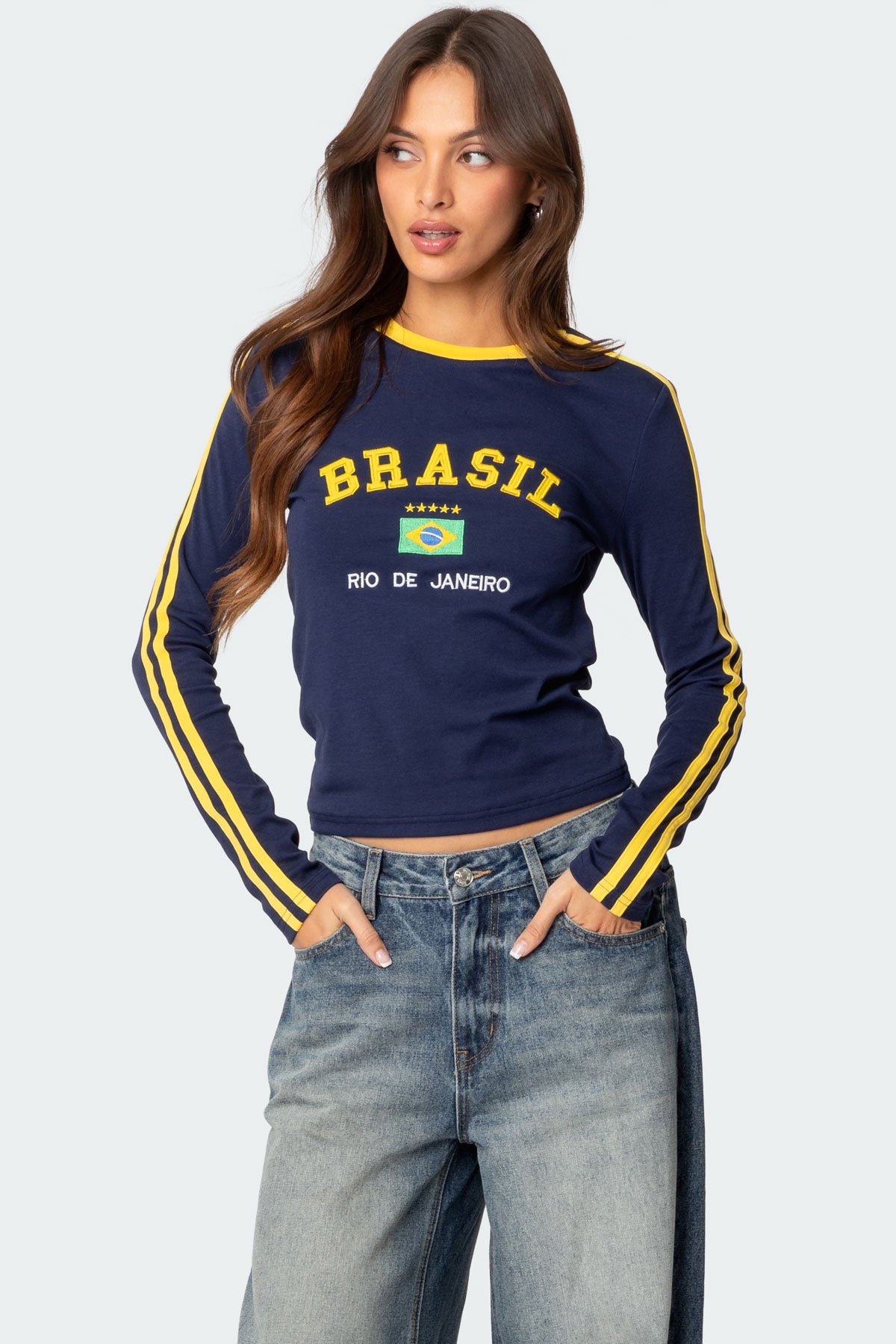 Brasil Embroidered Long Sleeve T Shirt-Milans Time