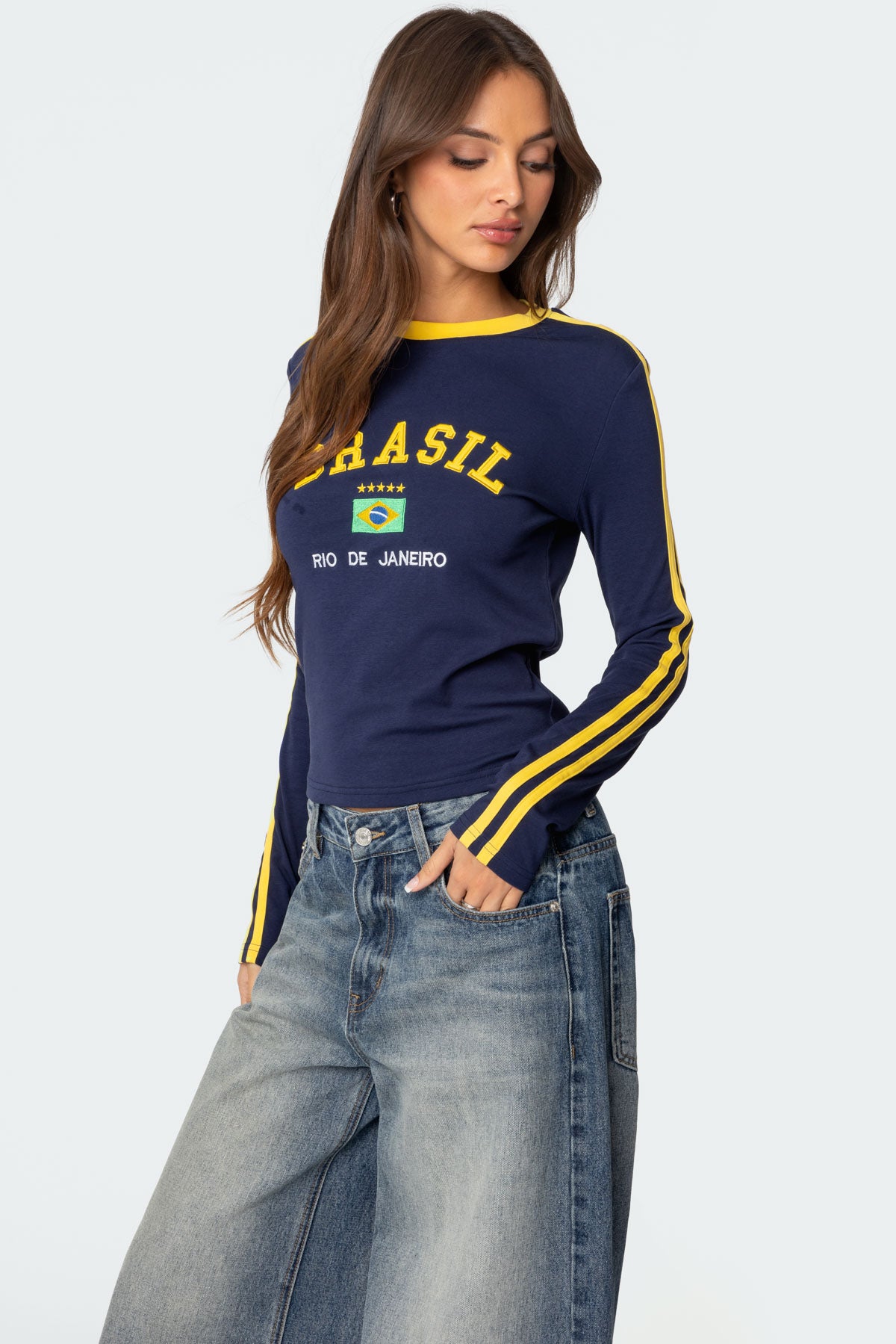Brasil Embroidered Long Sleeve T Shirt-Milans Time