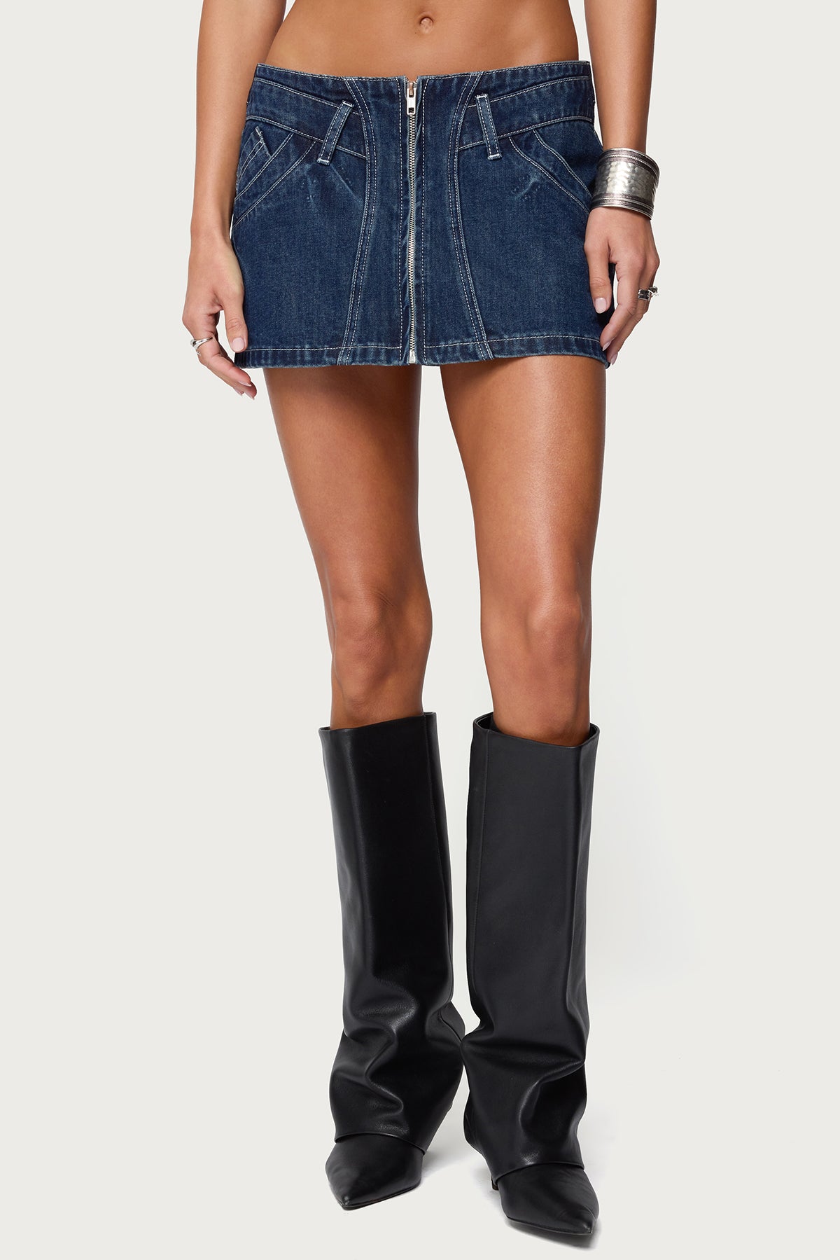 Sharlo Zip Up Denim Mini Skirt-Milans Time