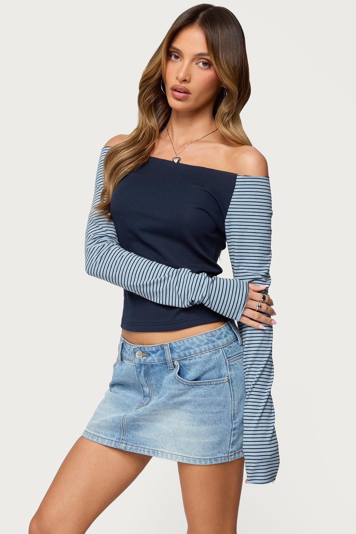 Rion Contrast Striped Off Shoulder Top-Milans Time