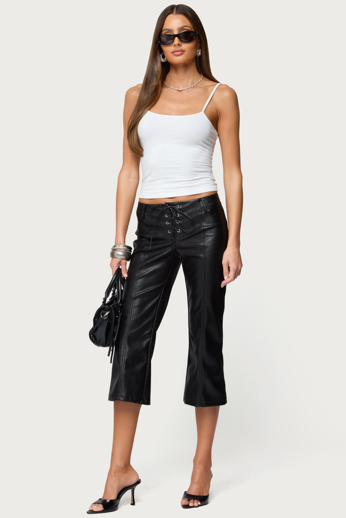 Lexy Faux Leather Flared Capri Pants-Milans Time