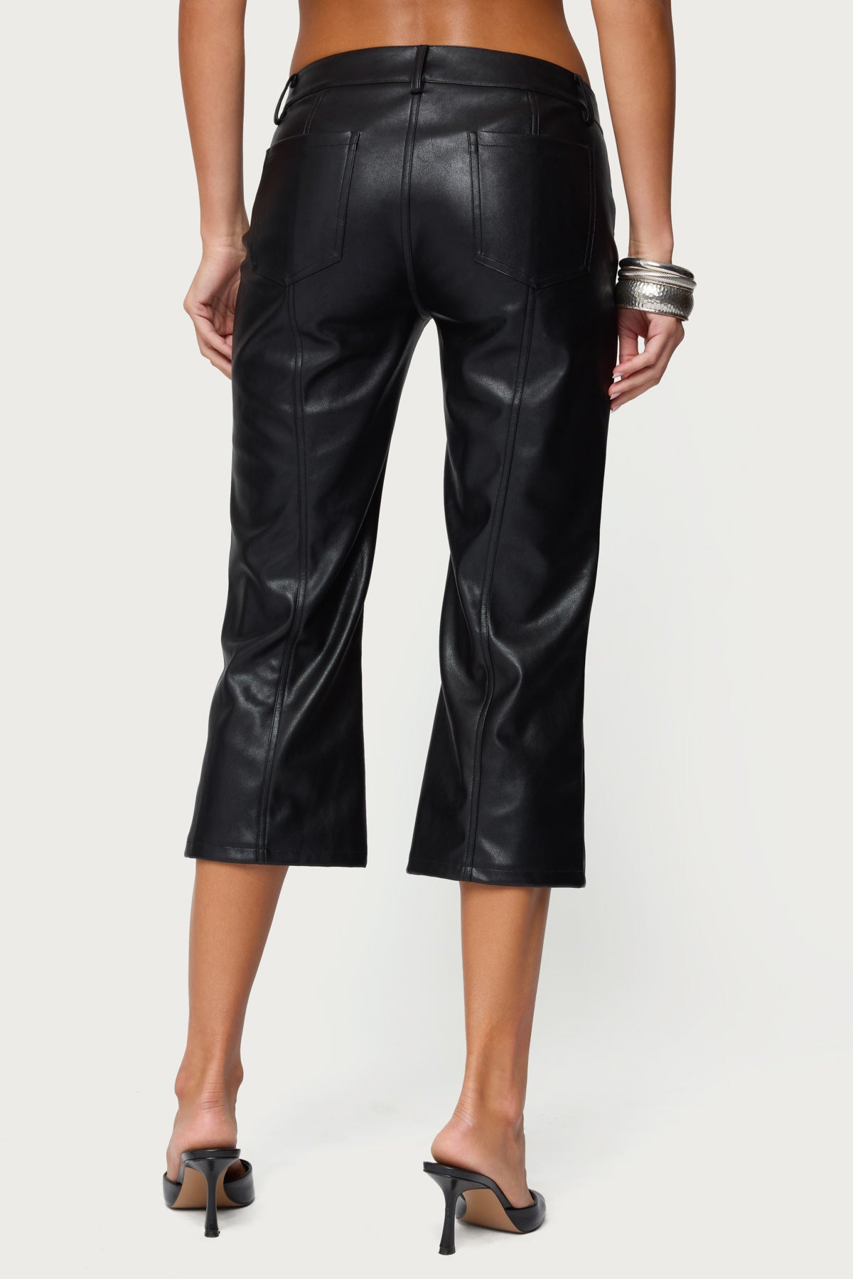 Lexy Faux Leather Flared Capri Pants-Milans Time